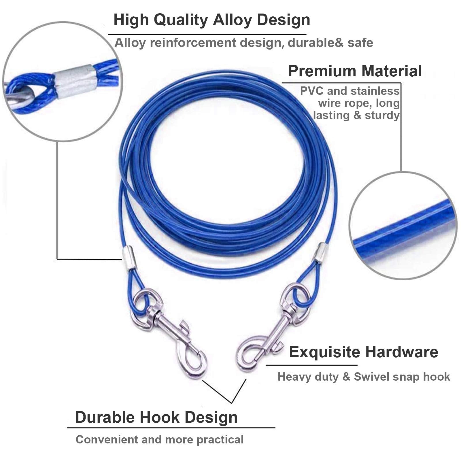 Dog Tie Out Cable And Stake 32/16/10 Ft Outdoor, Yard And Camping, For Medium To Large Dogs Up To 125 Lbs, 16'' Stake, 32/16/10