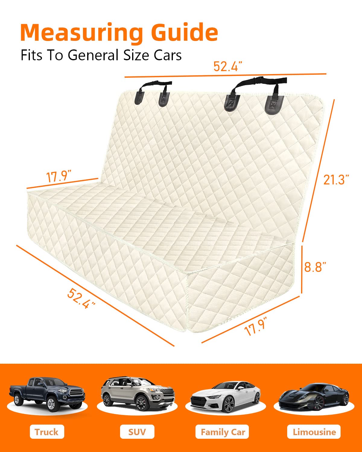 Peticon Waterproof Scratchproof Pet Bench Seat Covers For Cars, Trucks, Suvs, Nonslip Durable Back Seat Cover For Dogs, Washable