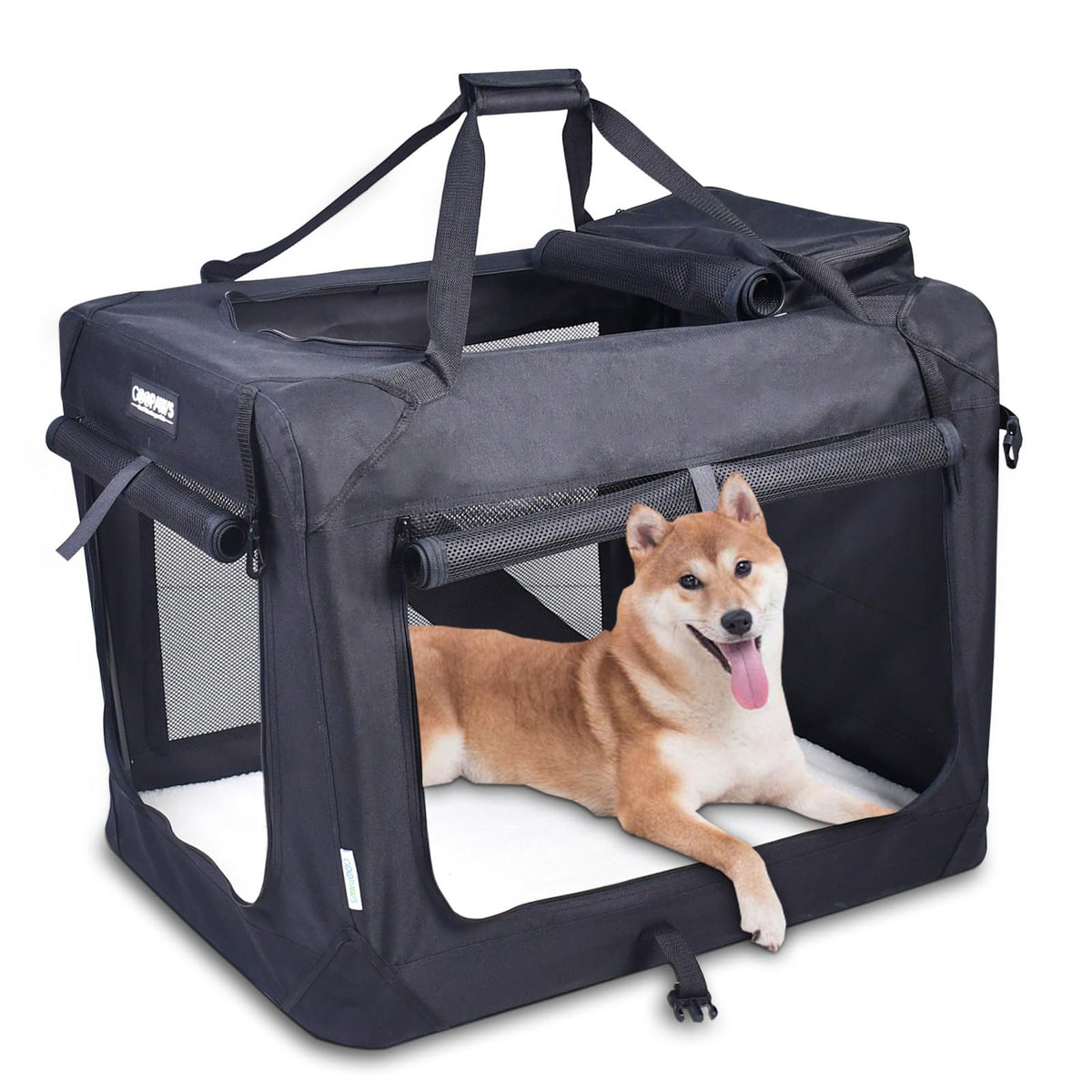 Jespet 30'' Soft Dog Crates Kennel For Pets, 3 Door Soft Sided Folding Travel Pet Carrier With Straps And Fleece Mat For Dogs, C