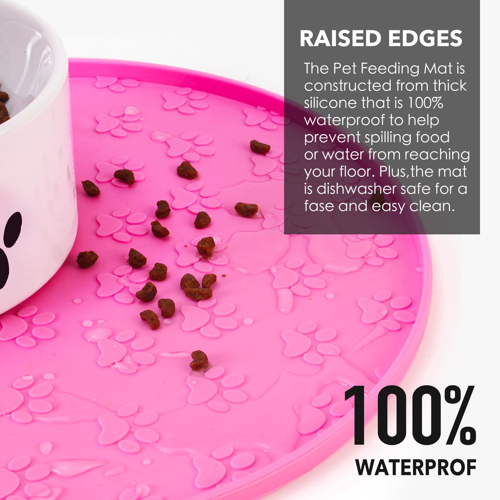 Silicone Pet Food Mat - Waterproof Dog Food Bowl Mat Cat Feeding Mat Thicker Pet Placemat Eating Mat with High Lip to Prevent Sp