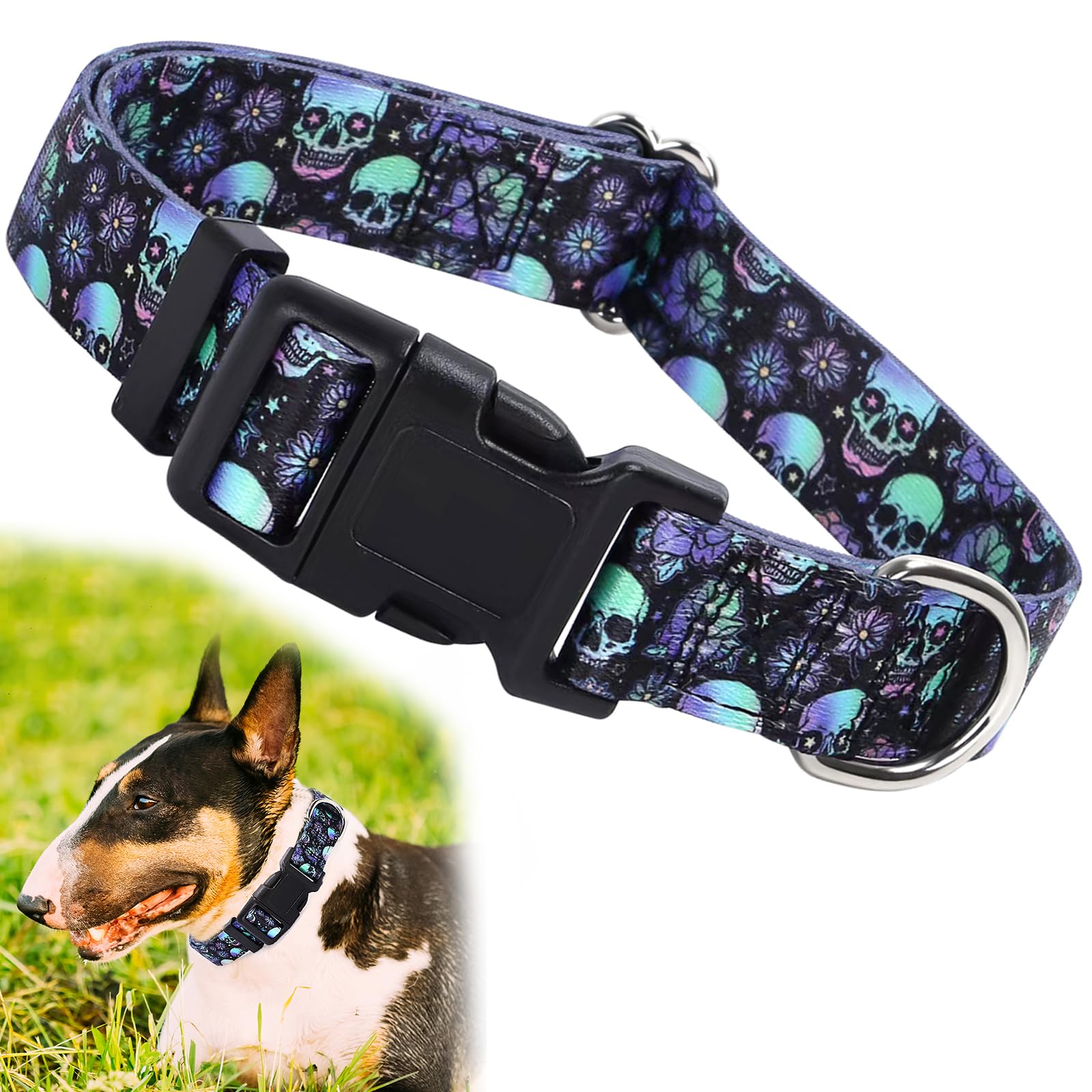 Skull Dog Collars For Xl Dogs,Adjustable Comfy Soft Durable Male Collar For Small Medium Large Extra Large Boy Dogs(Skull Xl)