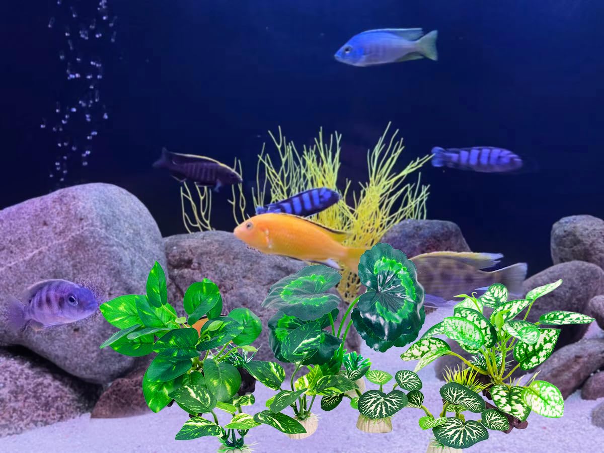 Vtapliea Betta Fish Tank Accessories 7 Pack Silk Aquarium Plants Decoration Artificial Fish Tank Plants Set for Aquariums Decor