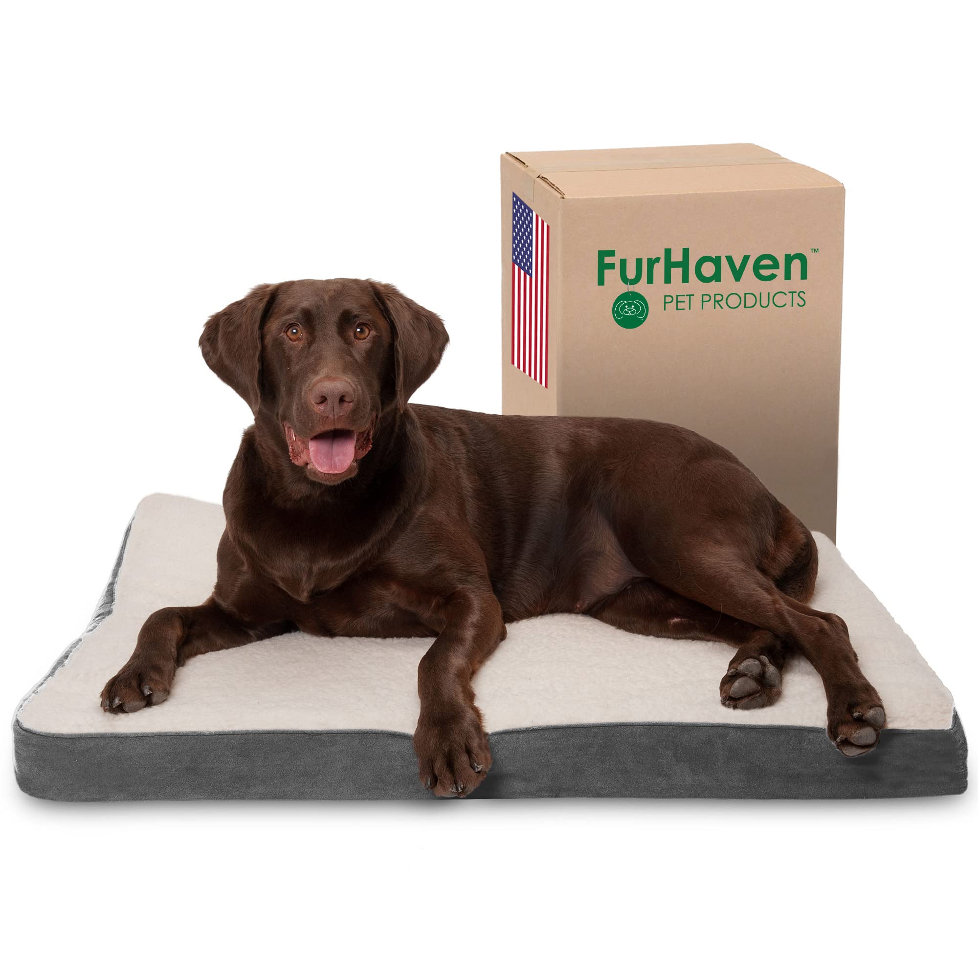 Furhaven Orthopedic Dog Bed for Large/Medium Dogs w/ Removable Washable Cover, For Dogs Up to 55 lbs - Sherpa & Suede Mattress -