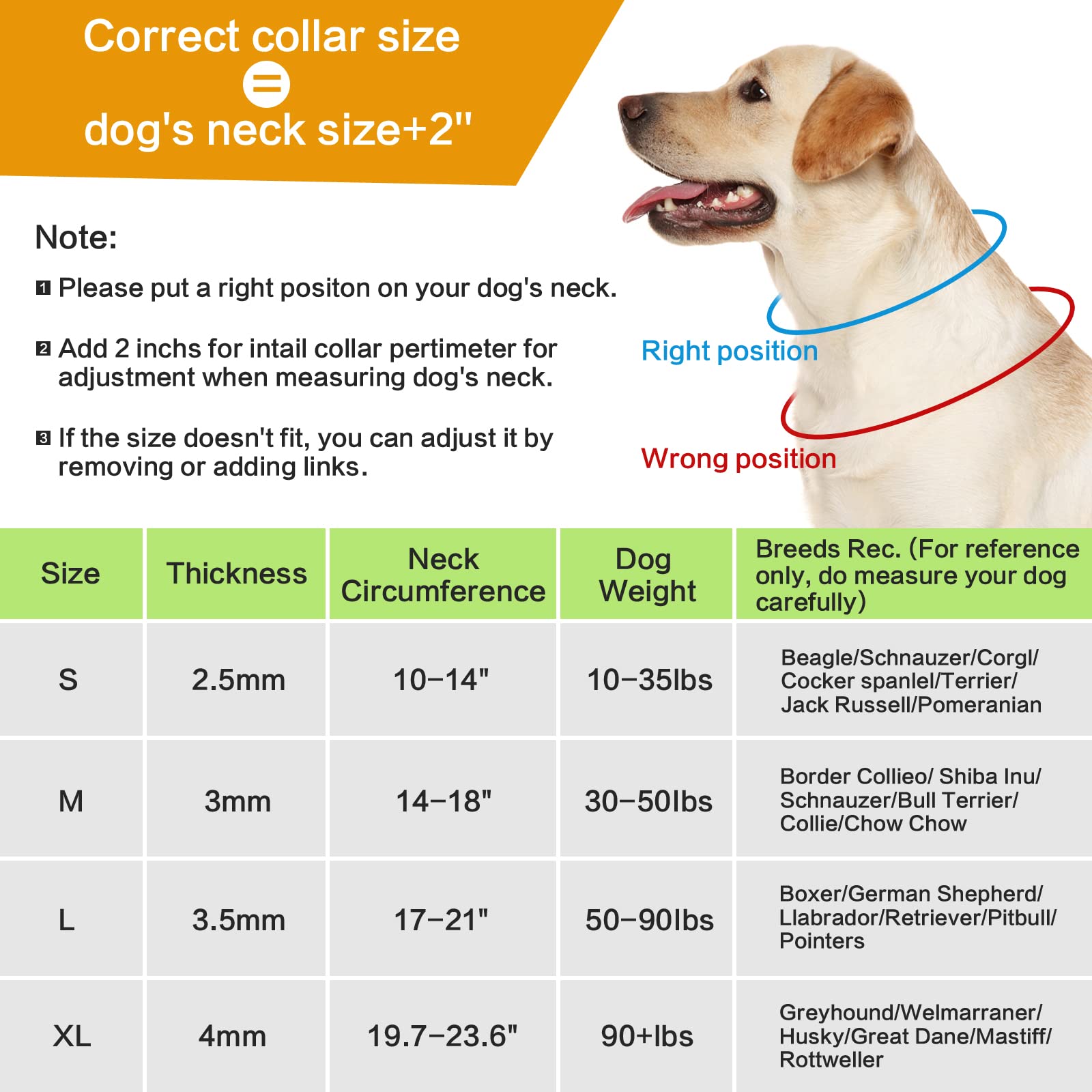 Classic Pets Dog Choke Pinch Collar with Nylon Comfort Tips and Quick Release Snap Buckle