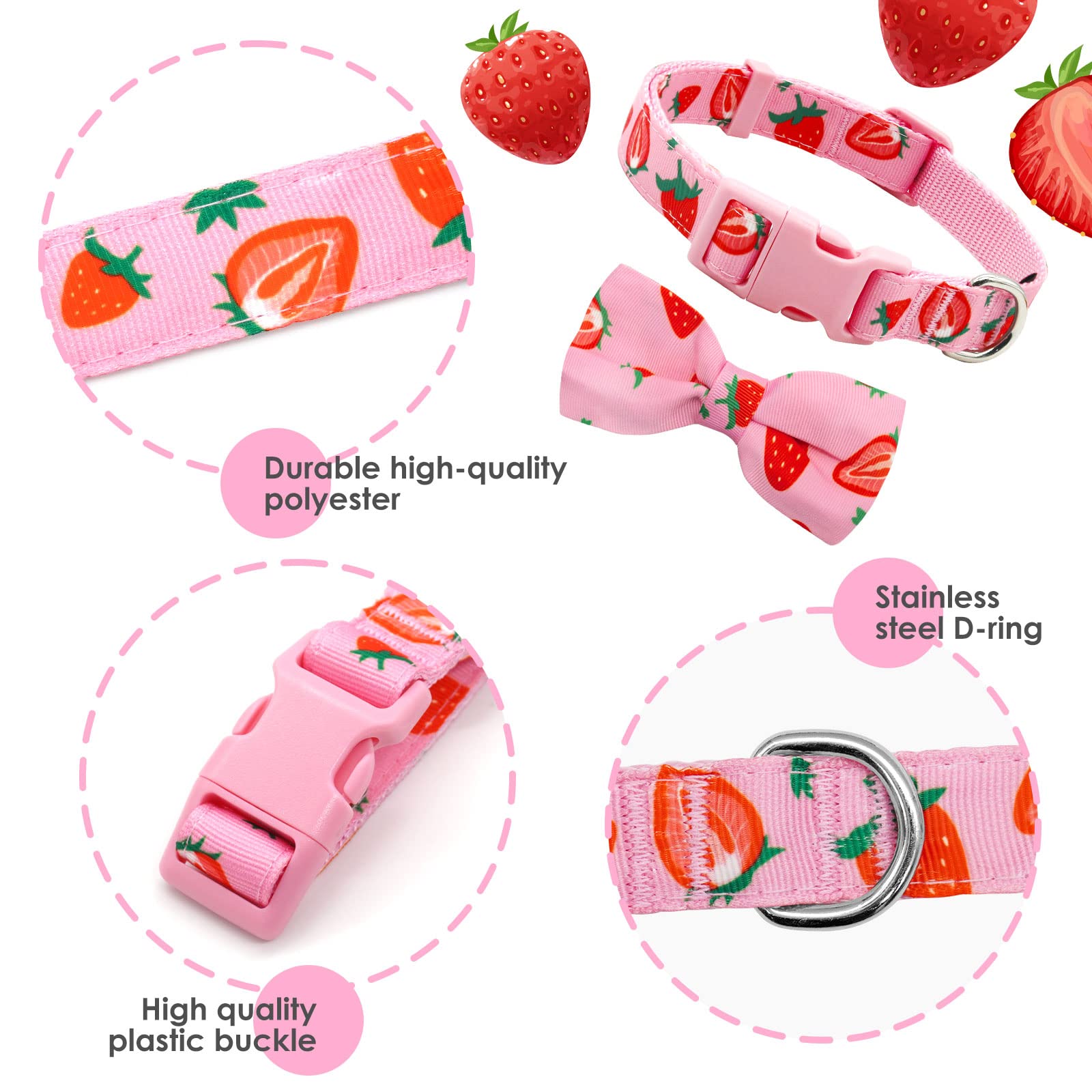 Azuza Dog Collar Bow Tie, Lovely Pink Dog Collars With Bowtie Large Dogs