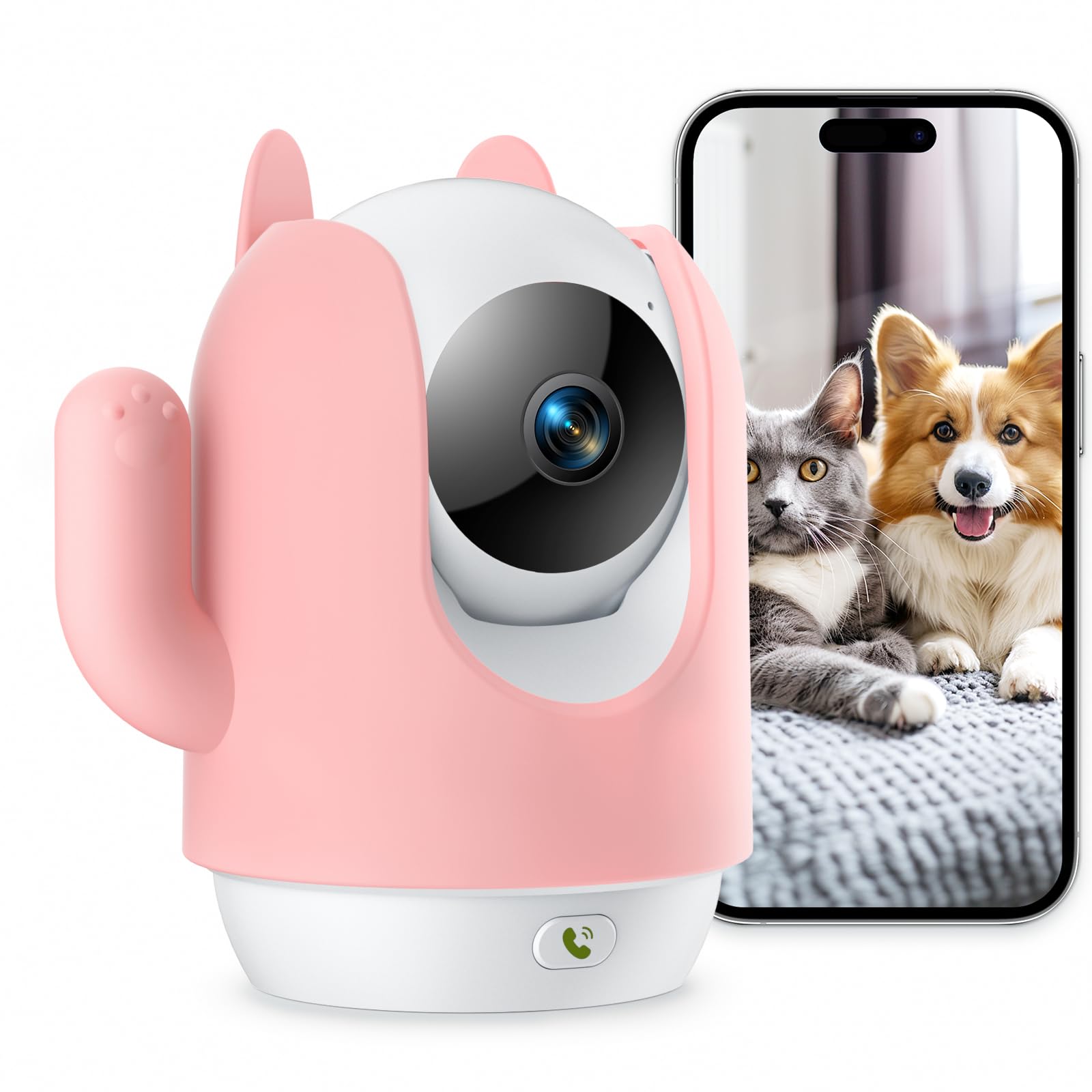 Maxiviz Pet Camera, 2K Indoor Security Camera, 360 Dog Cameras With Phone App, Video Monitor One-Touch Call, Ai Motion Detection