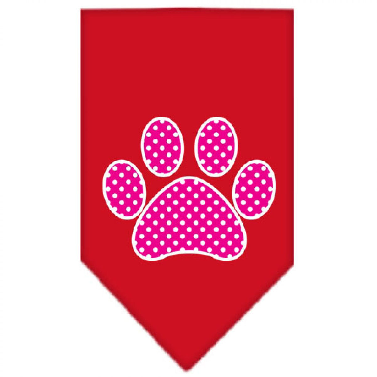 Pet and Dog Bandana Screen Printed, &quot;Pink Swiss Dot Paw&quot; Red Small