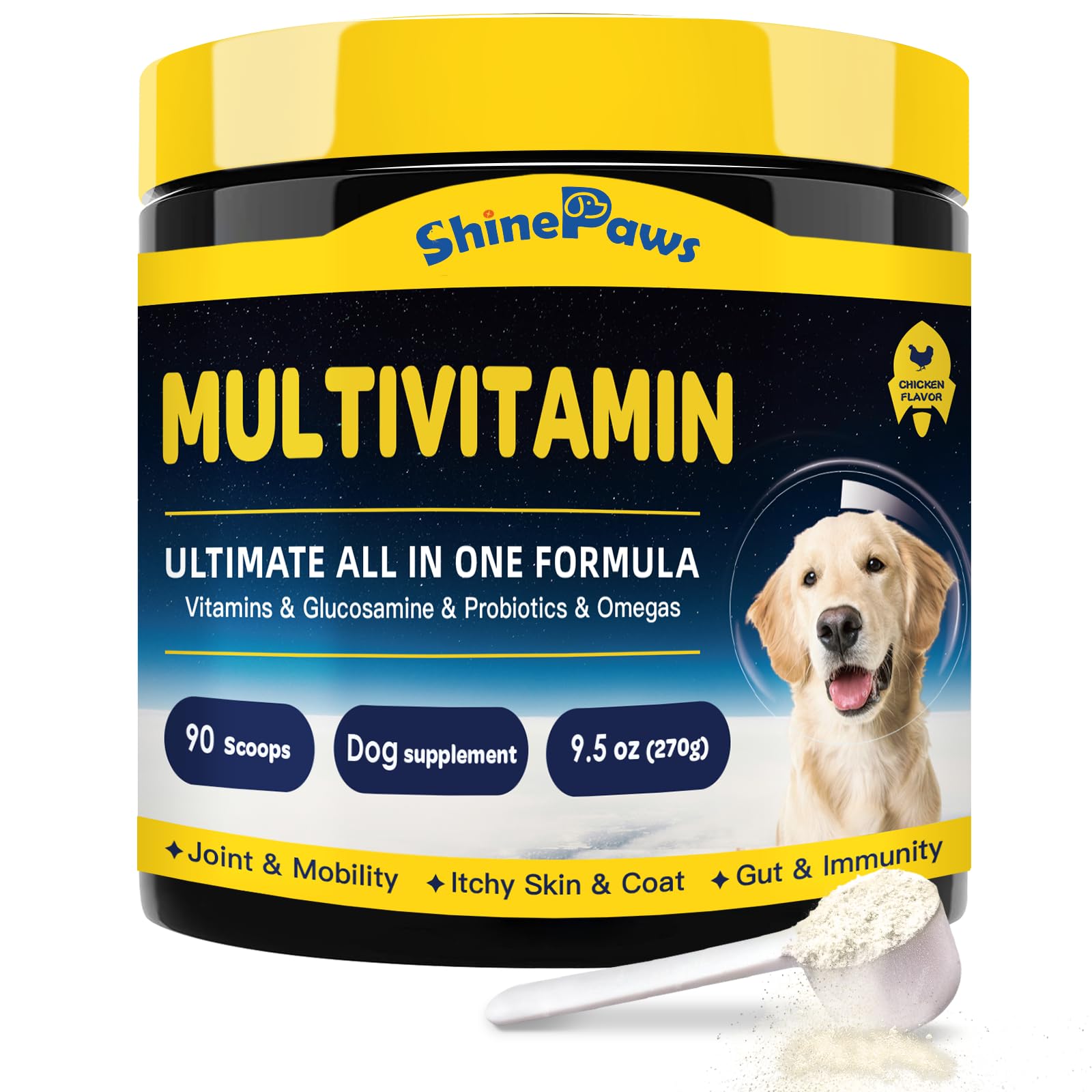 Dog Vitamins, Dog Multivitamin Powder, with Probiotics, Glucosamine, Omega 3, Support Gut, Joint & Mobility, Itch Skin & Coat, M