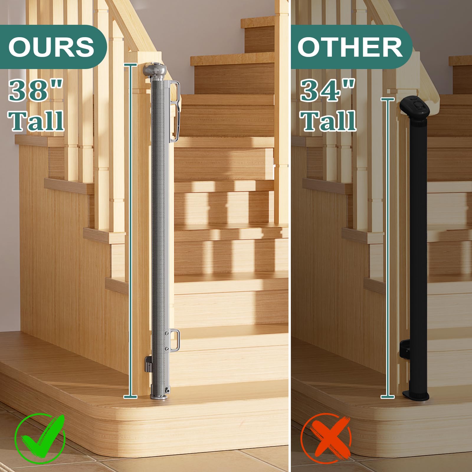 Babepai Retractable Baby Gates Extra Wide | 55' Wide X 38' Tall Dog Gates For Stairs | Indoor/Outdoor Use | Child Gates For Doorways, Deck, Porch, Hallways, Patio - Gray