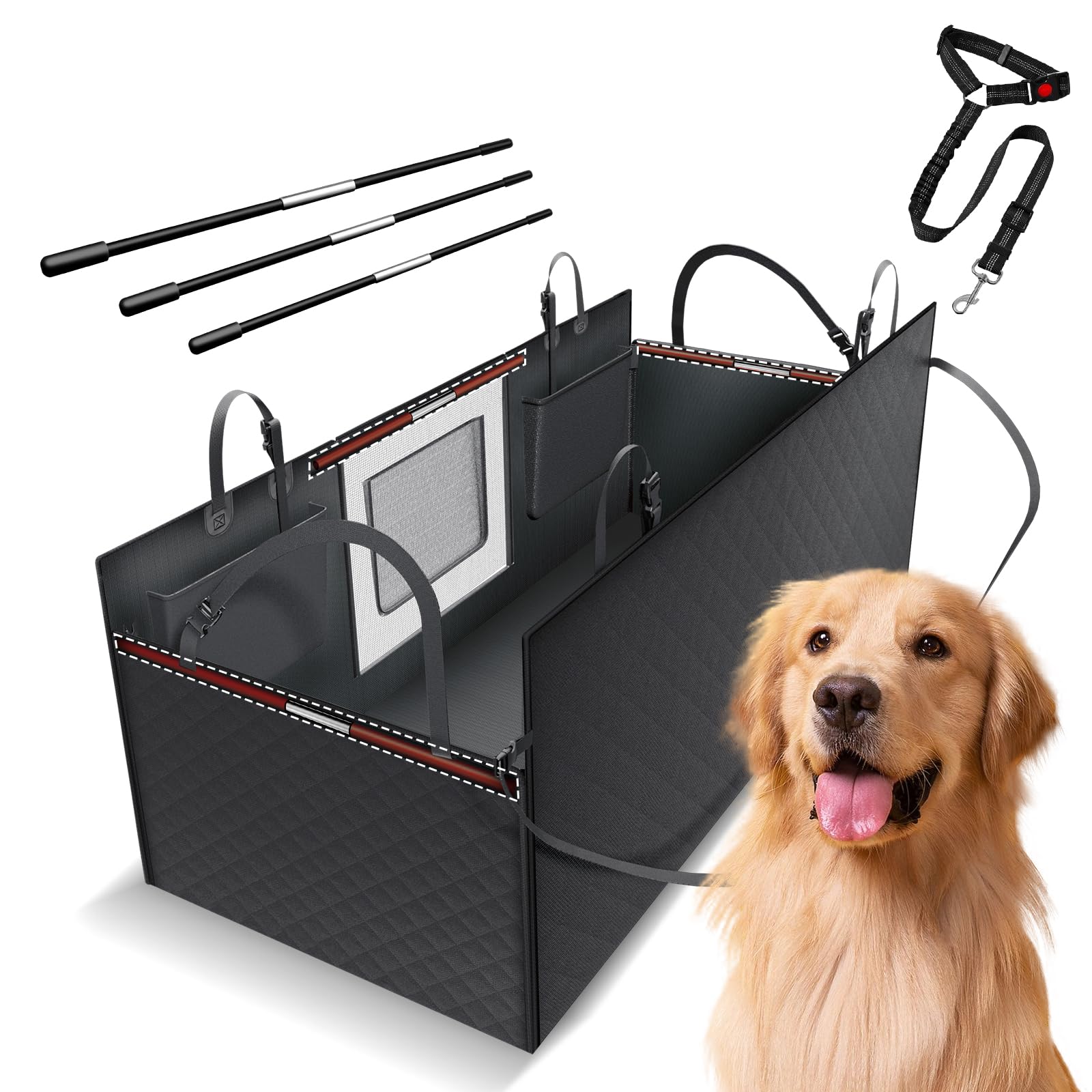 Automiim Floor Dog Hammock For Truck With Flip Up Seats, Crossbar Design Seat Cover For Back Seat Crew Cab, Xl Truck Pet Cover B