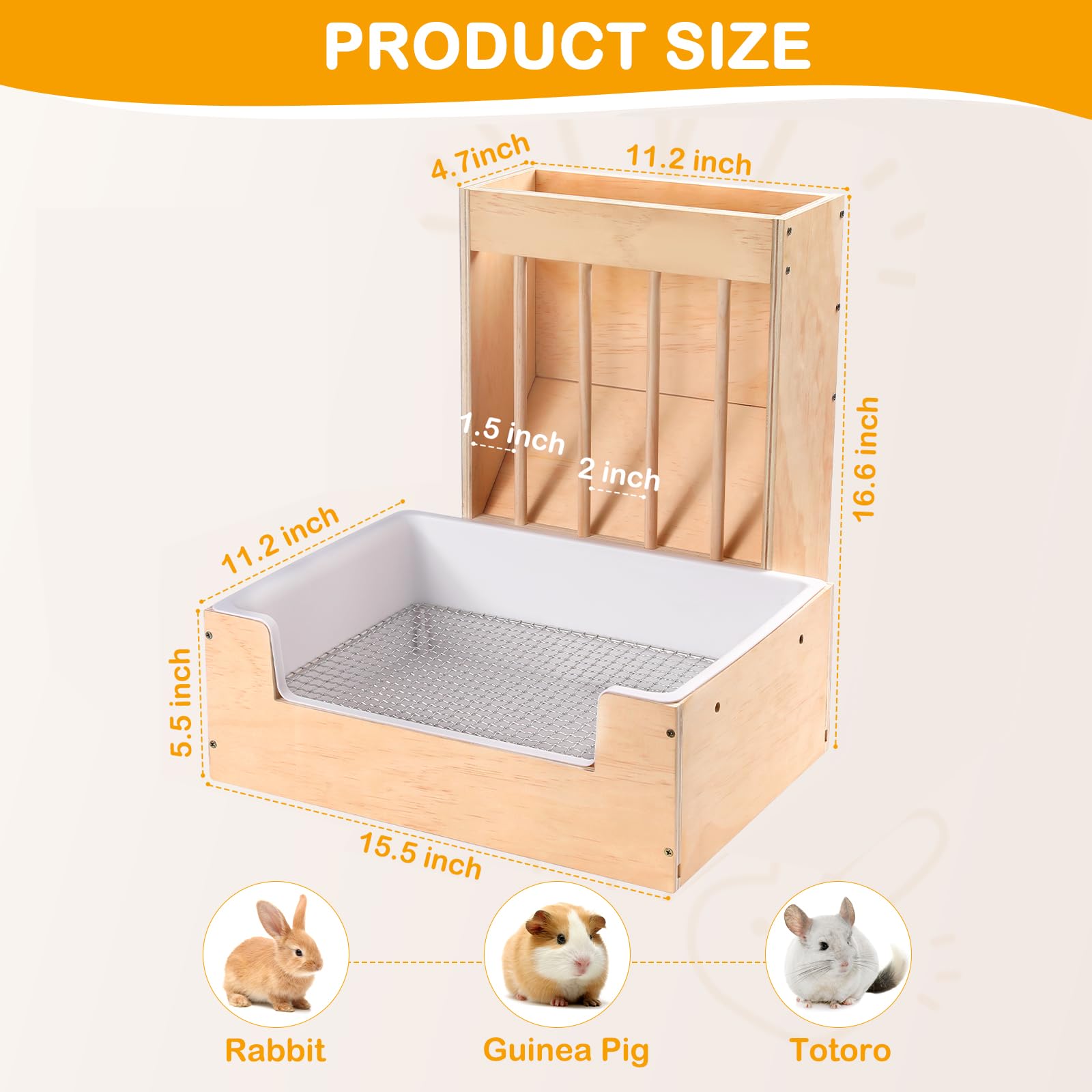 Essenhome Large 2-In-1 Rabbit Hay Feeder & Litter Box Set, Wood, Mess Proof, For Guinea Pigs, Chinchillas, Hamsters, And Rabbits