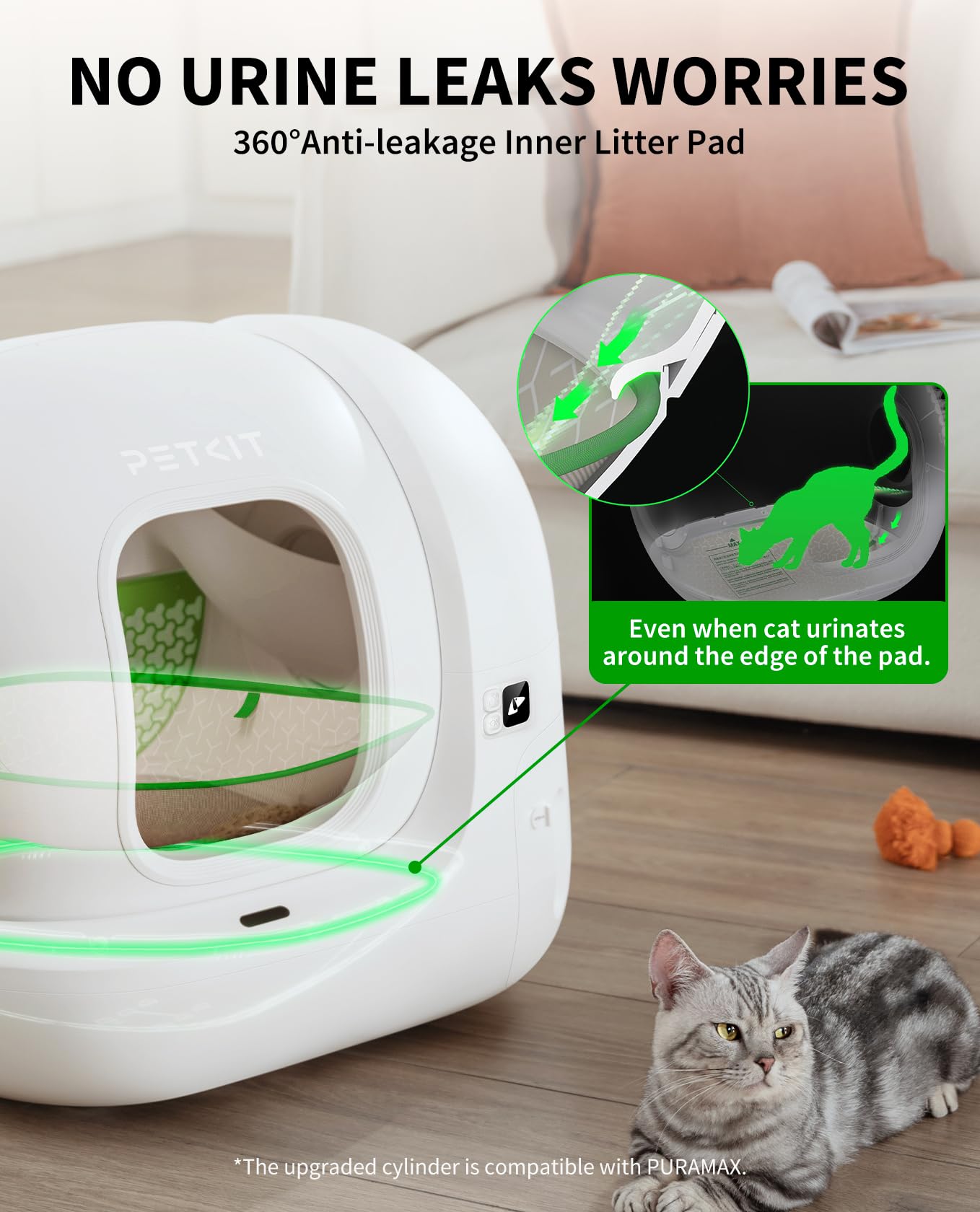 Petkit Puramax 2 Automatic Self Cleaning Litter Box, Upgraded Anti-Leakage Litter Box For Multiple Cats, 2.4G Wifi/Safety Sensor