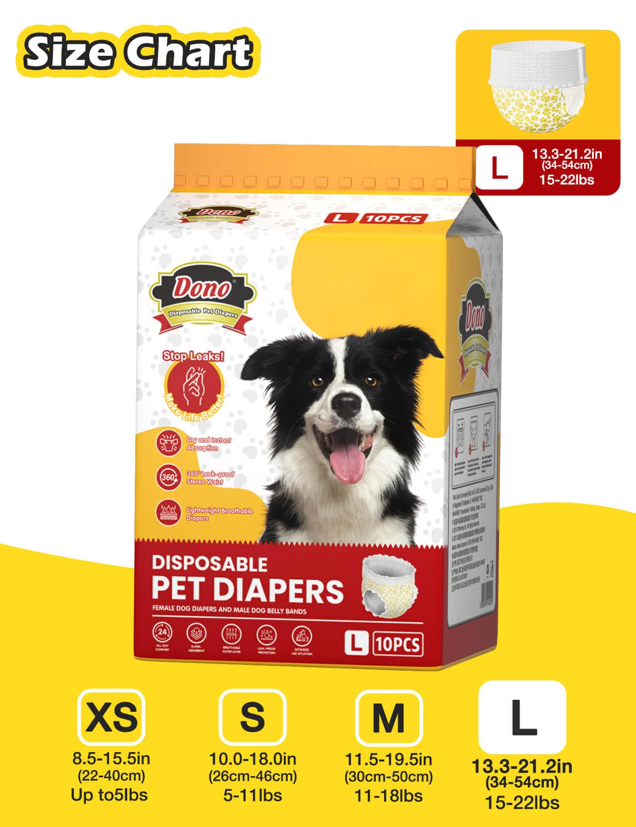 Dono Dog Diapers Female For Large Dogs With Stretchy Waist, Disposable Pull Up Full Wrap Puppy In Heat Period Diapers, 360 Leak-