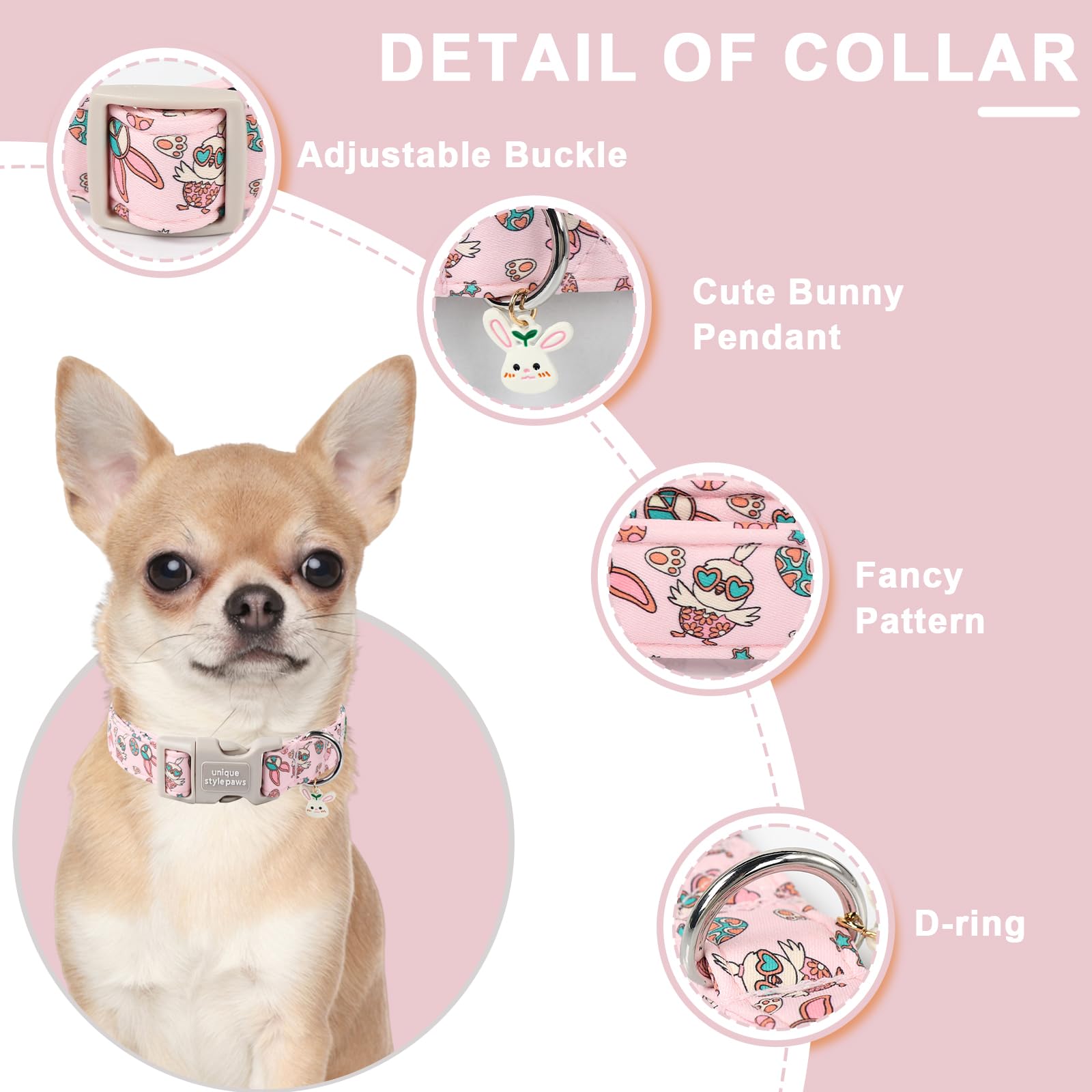 Unique Style Paws Easter Dog Collar,Pink Bunny Egg Dog Collar Cotton Easter Puppy Collar Colorful Egg Rabbit Easter Day Collars