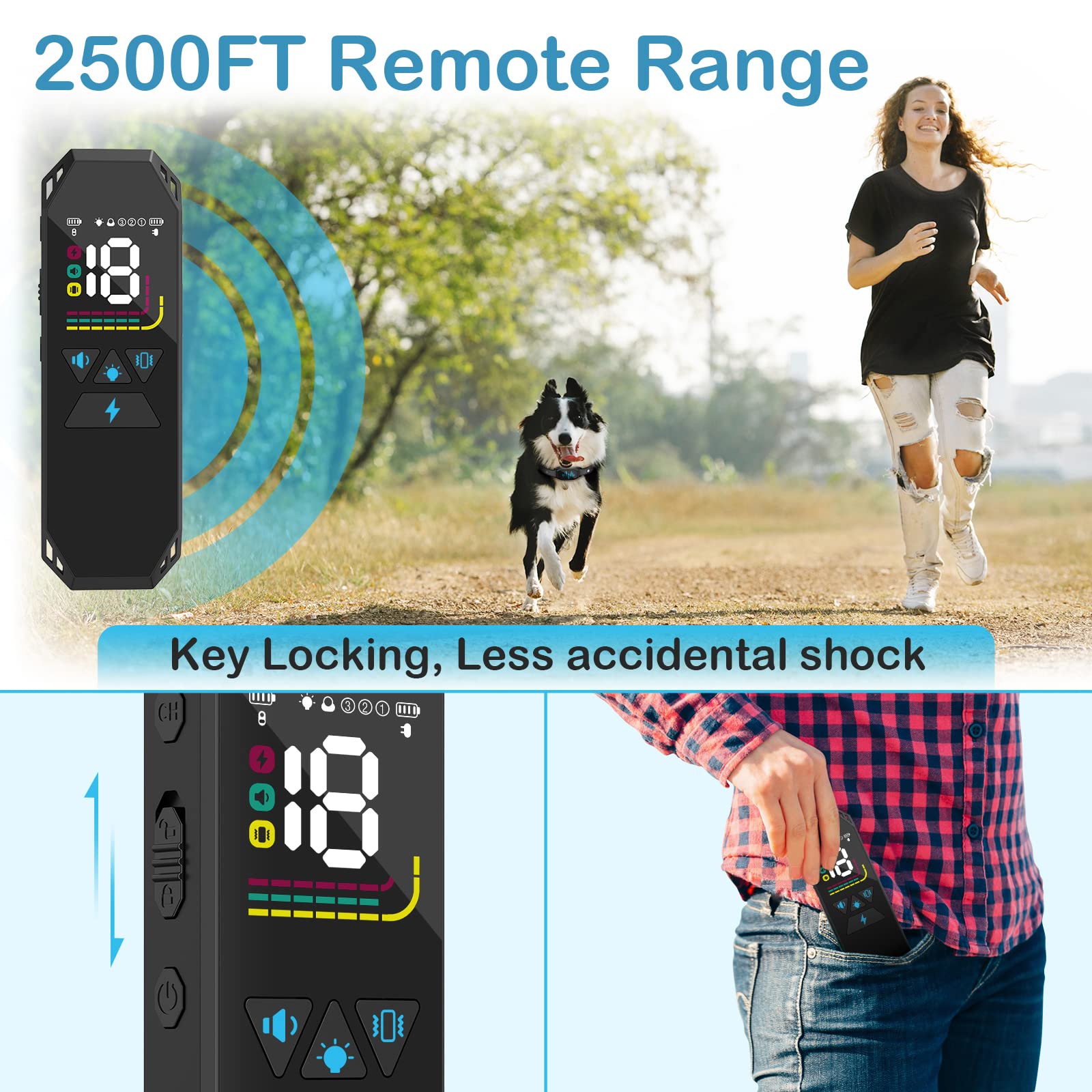 Dog Training Collar, Dog Shock Collar With Remote, 2500Ft And 4 Training Modes Beep,Vibration,Electric Shock,Rechargeable Ip67 Waterproof For All Breeds