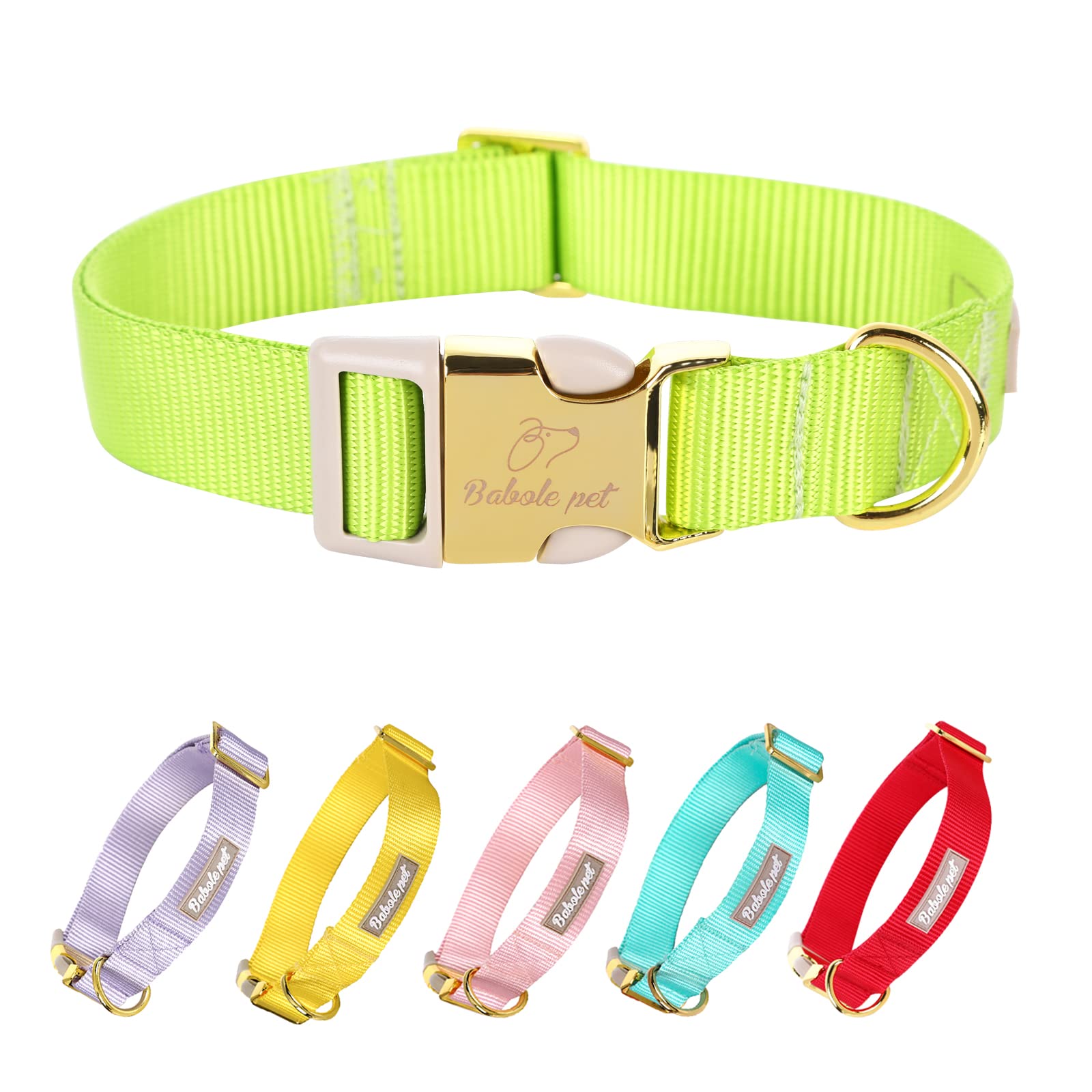 Babole Nylon Dog Collars Green For Small Puppy Dog,13 Colors,Adjustable Soft Comfortable Pet Collars With Safety Metal Buckle For Medium Large Boy&Girl&Female Dog (Fluorescent Green-Xs)