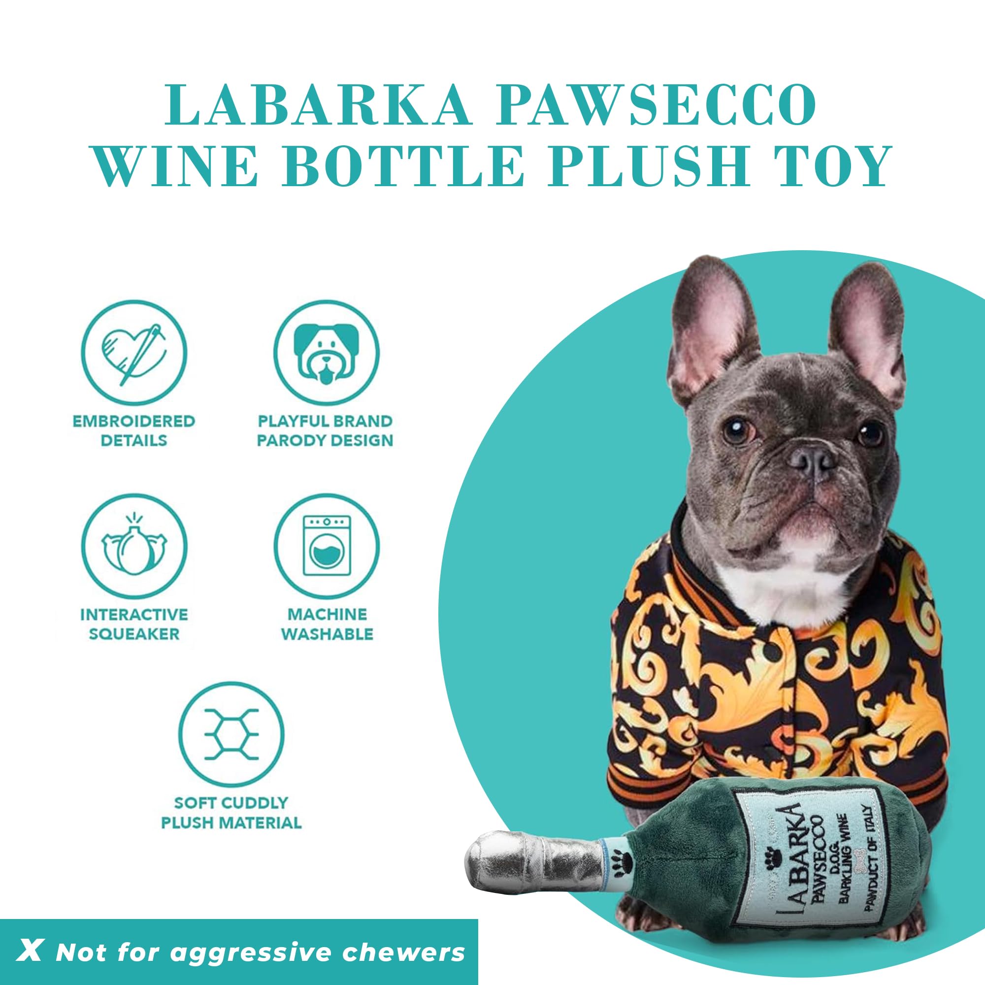 Haute Diggity Dog LaBarka Pawsecco, Plush Designer Dog Toys with Interactive Squeaker, Stimulating Pet Enrichment, Machine-Washa