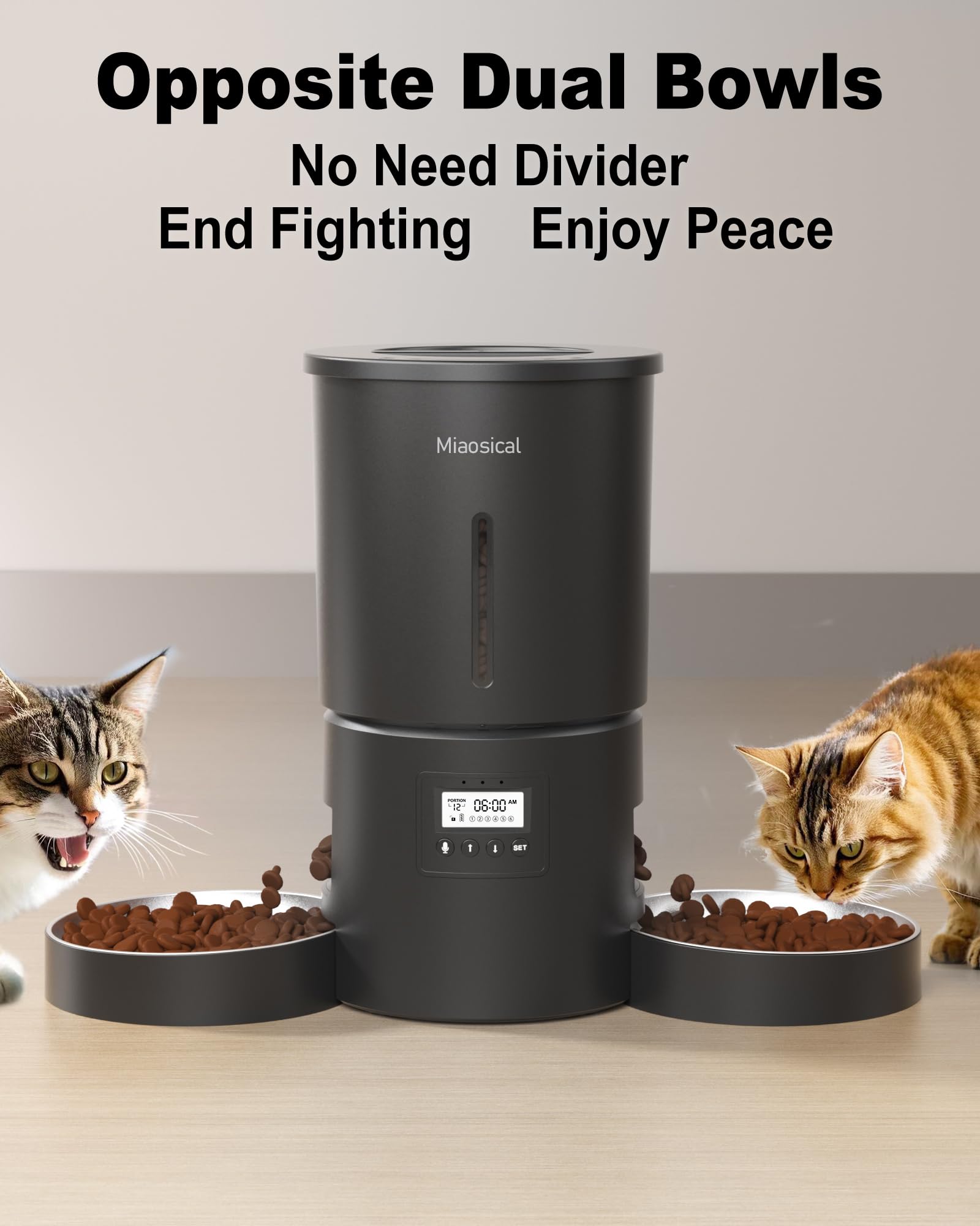 Dual Automatic Cat Feeder 2 Cats,6 Meals/Day,12 Portions/Meal,4.2L Dual Power Double Bowls Feeder,Dry Food Auto Pet Dispenser,10