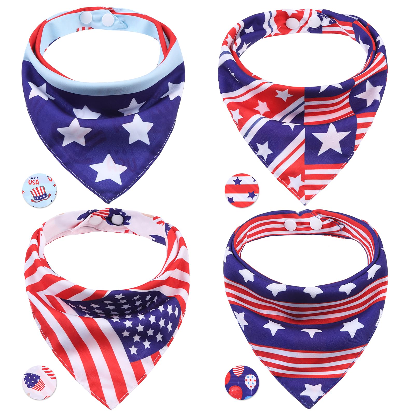 Pawchie Thanksgiving Dog Bandanas 4 Pack, Reversible Triangle Scarf Bibs With Two Adjustable Snaps, Multiple Thanksgiving-Themed