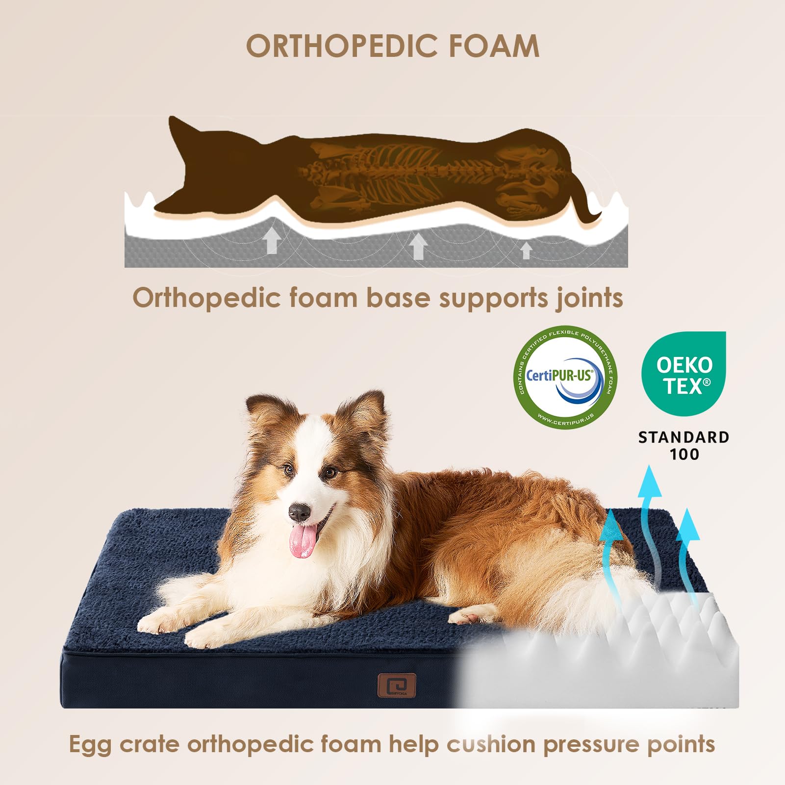 Eheyciga Orthopedic Dog Beds For Large Dogs With Removable Washable Cover, Navy, 36X27