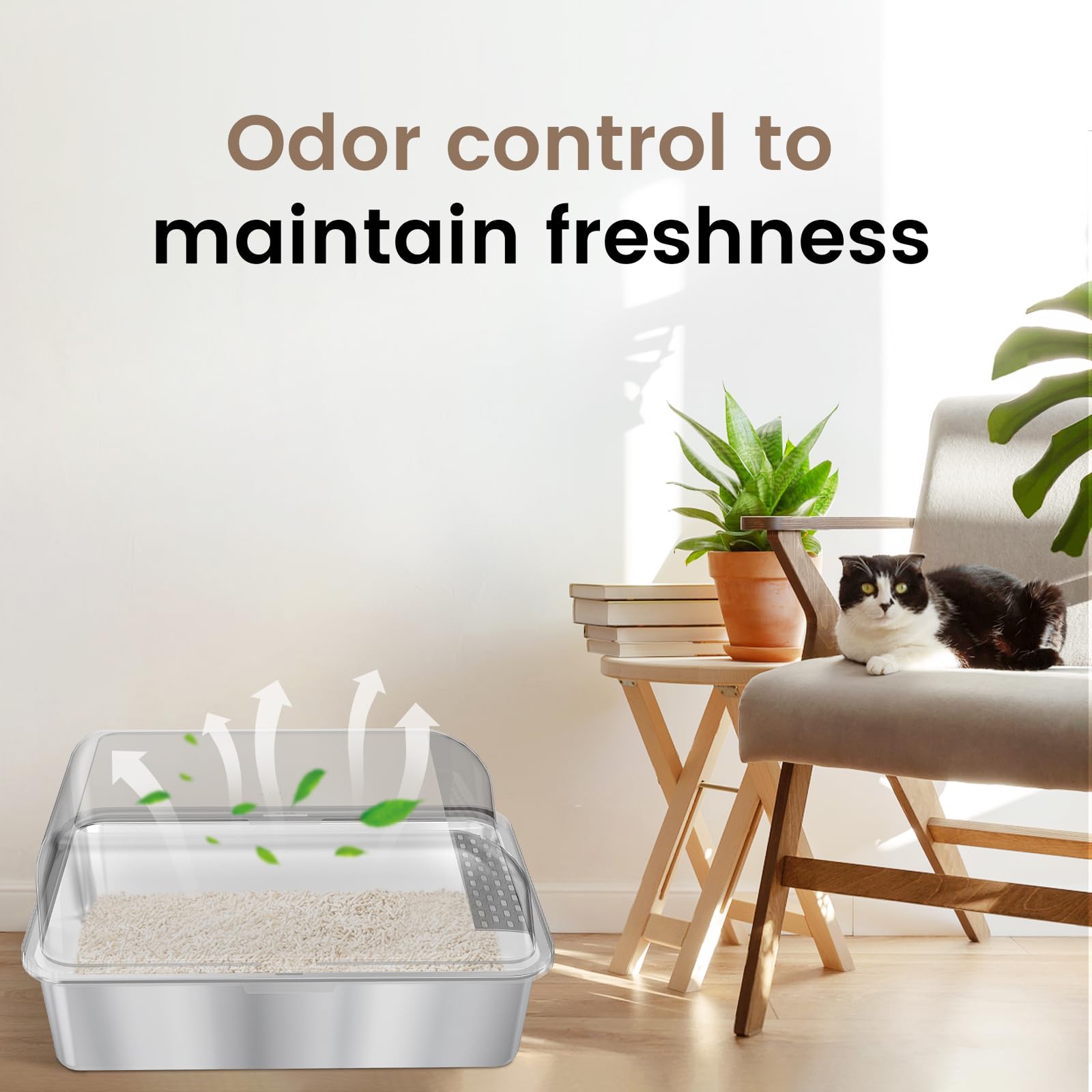 Chenove Extra Large Stainless Steel Litter Box With Lid, High Wall Enclosed Cat Litter Boxes For Anti-Leakage, Xl Metal Litter Box With Scoop, Easy Clean Cat Box For Multi Cats, Non-Sticky Litter Pan