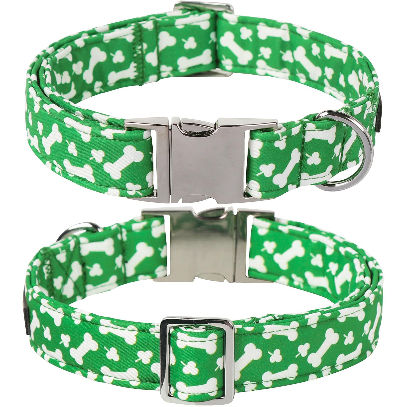 Lionet Paws St. Patrick Green Dog Collar, Bone Dog Collar For Large Dogs, Adjustable Cotton Clover Pet Collars For Large Dogs
