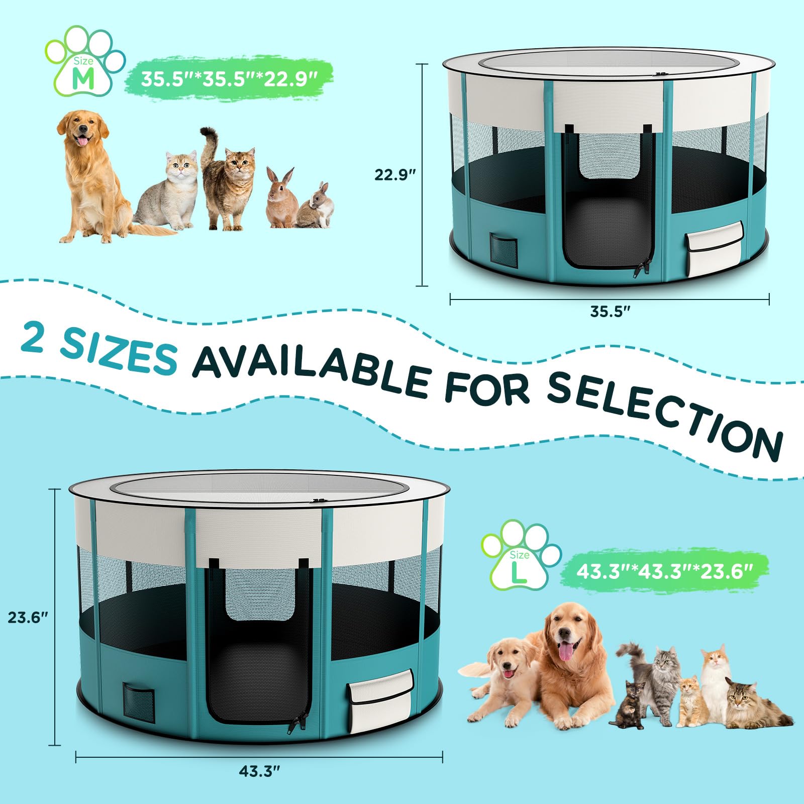 Foldable Playpen For Dogs, 110Cm*110Cm Waterproof Portable Dog Cat Crate Pet Exercise Kennel Tent, Puppy Kitten Cage With Shade