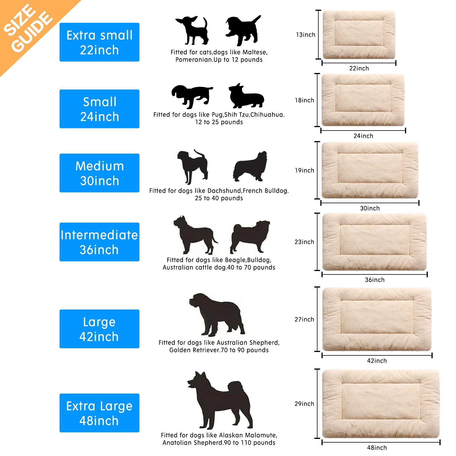 Dog Beds Crate Pad For Extra Small Dogs Fit Metal Dog Crates,Ultra Soft Dog Crate Bed Washable & Anti-Slip Kennel Pad For Dogs Cozy Sleeping Mat,Cream 22Inch