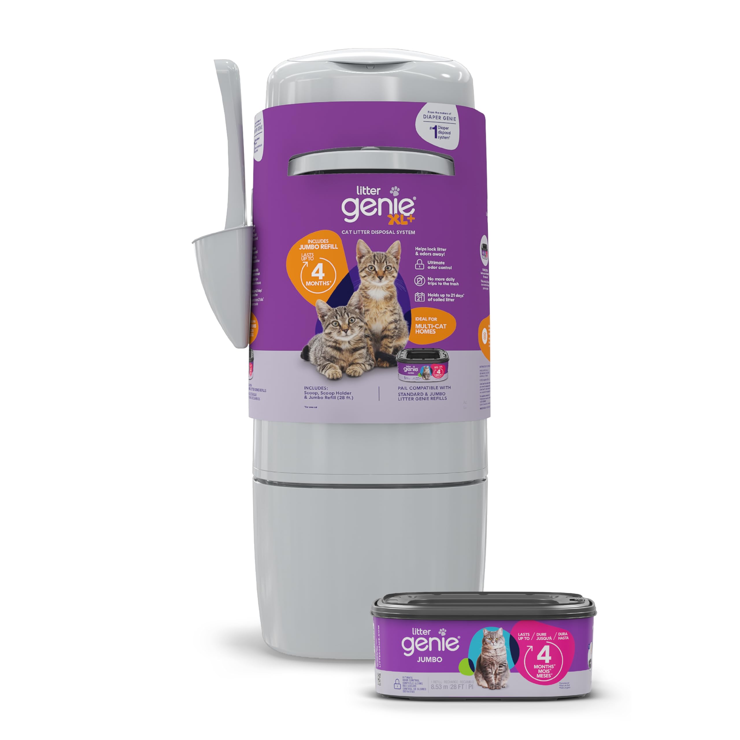 Litter Genie Xl+ Pail | Cat Litter Waste Disposal System For Odor Control | Includes 1 Jumbo Refill Bag