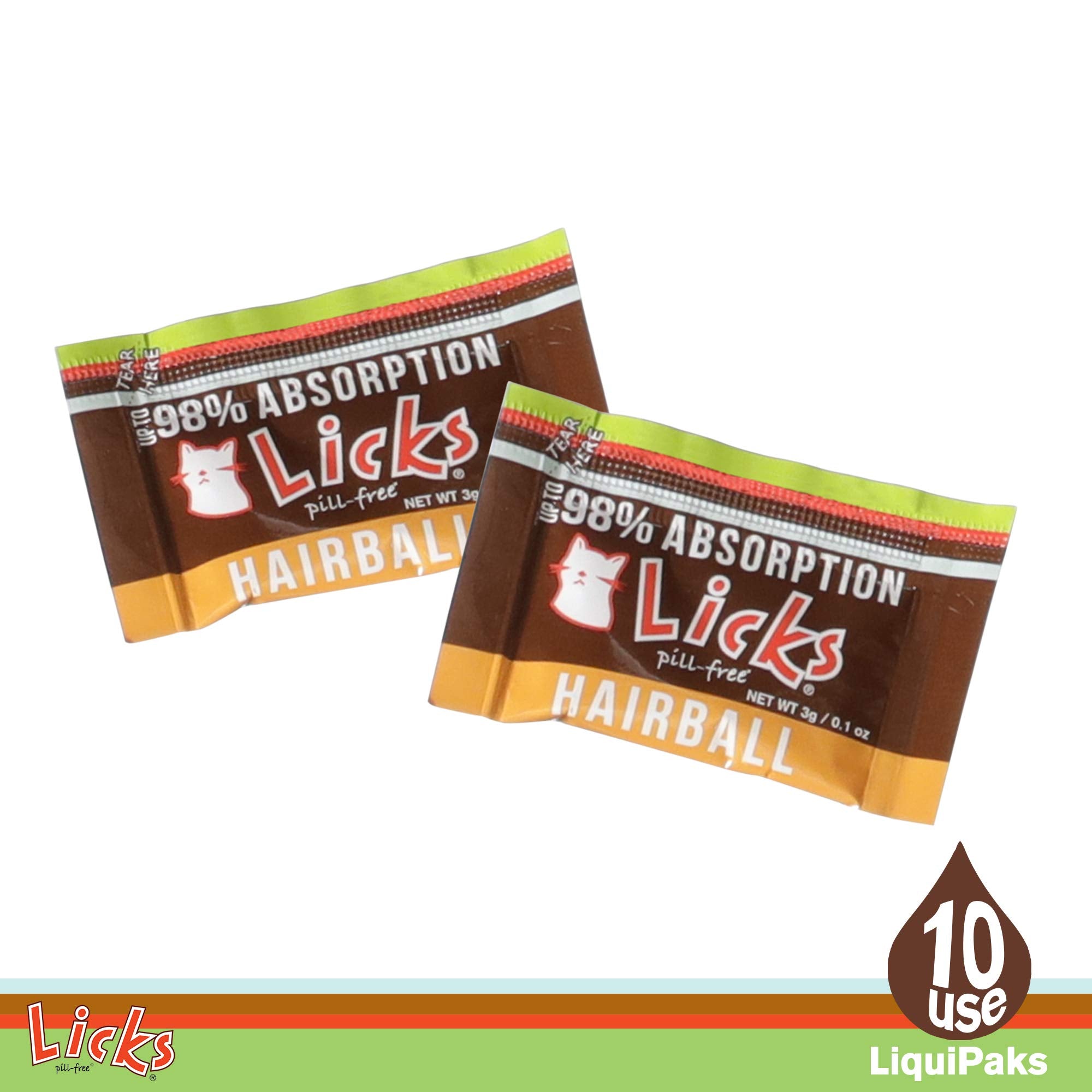 Licks - Hairball Remedy for Cats - Cat Hairball Treatment Containing Flax Seed Oil, Cod Liver Oil, and Sorbitol - LiquiPaks - 10