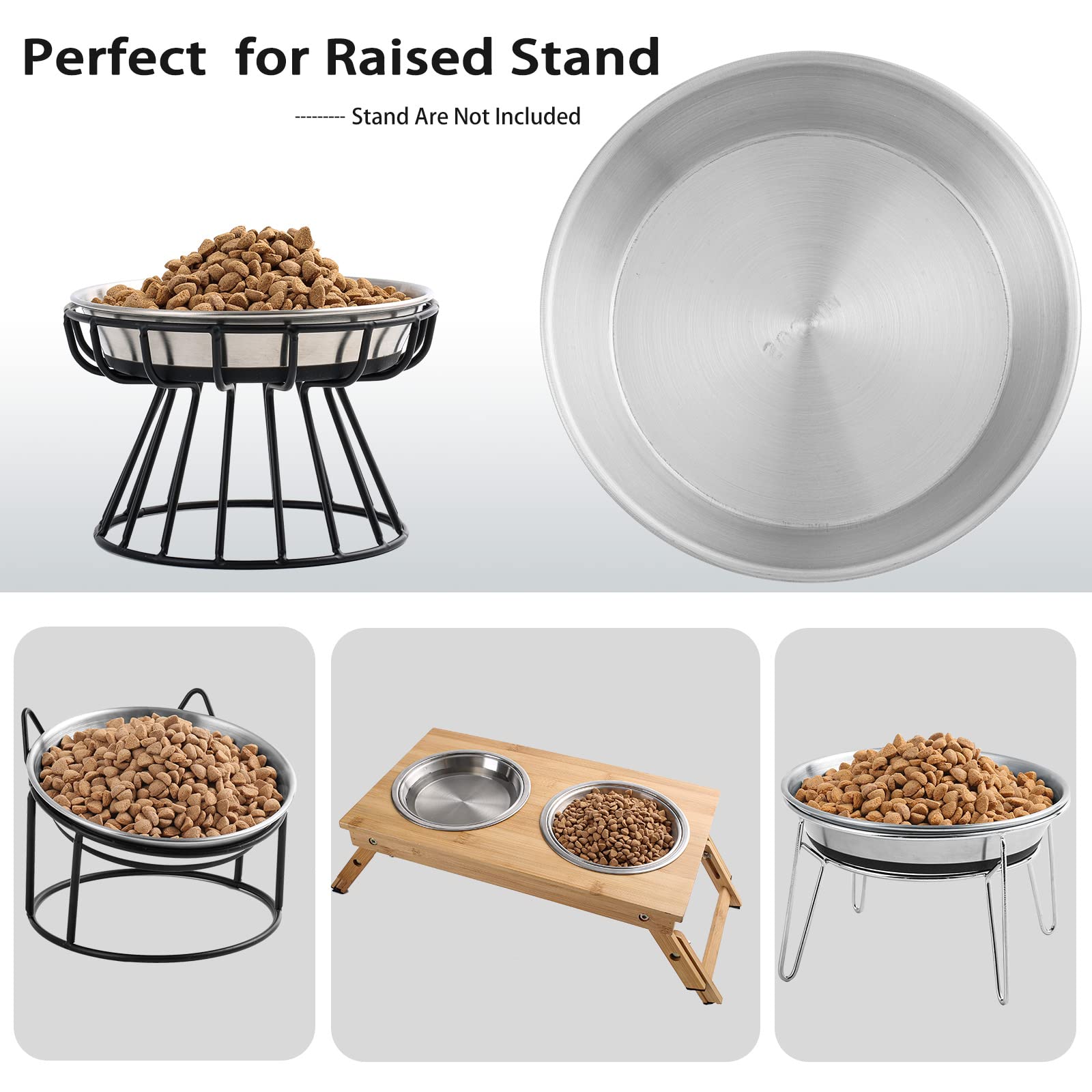 WROSWT Stainless Steel Cat Bowls,Whisker Friendly Shallow Cat Dishes for Food and Water,Non-Slip Silicone Bottom,Heavy Duty,Repl