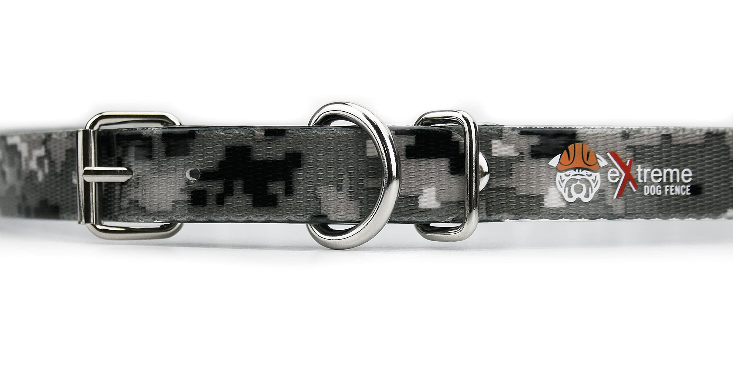 Gray Camo 3/4'' Heavy Duty Tpu Coated Nylon Replacement Dog Collar Strap With Metal Buckle For Shock, Bark And Electric + Contai