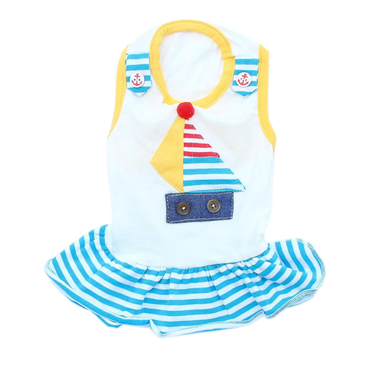 Parisian Pet Dog Dress - Embroided  Boat  Dog Summer Dress - Lightweight Dog Clothes - Sleeveless Dog Frock - Machine Washable D