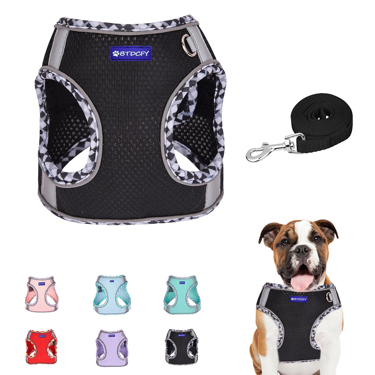 Btdcfy Step-In Mesh Dog Harness And Leash Set, Breathable Air Mesh, Reflective, Escape Proof, No Choke, Lightweight, Black, S(Ne