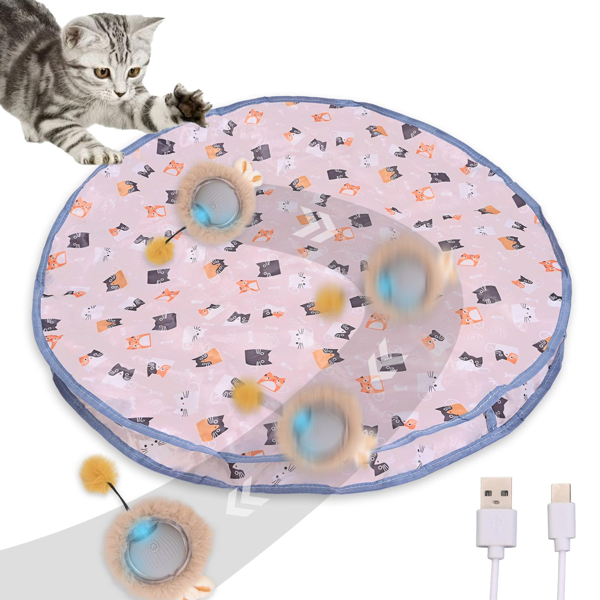 Bibrenies Interactive Cat Toys, Fast Rolling Ball In Play Mat, Automatic Motion Activated Moving Ball Hide And Seek Mouse Catchi