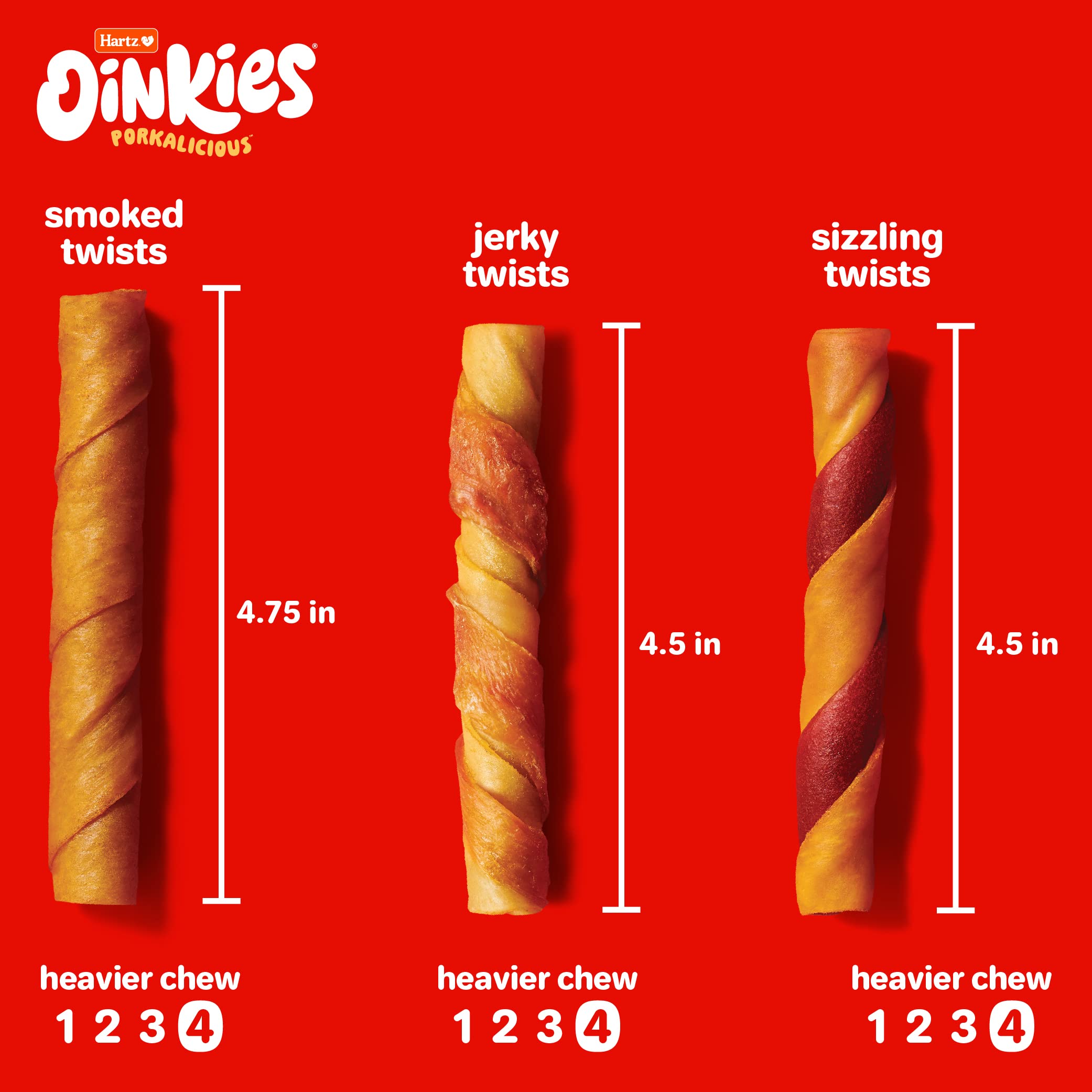 Hartz Oinkies Smoked Twists with Naturally Smoked Pork Rawhide-Free Dog Treats, Highly Digestible Long Lasting Dog Chews, 40 Cou