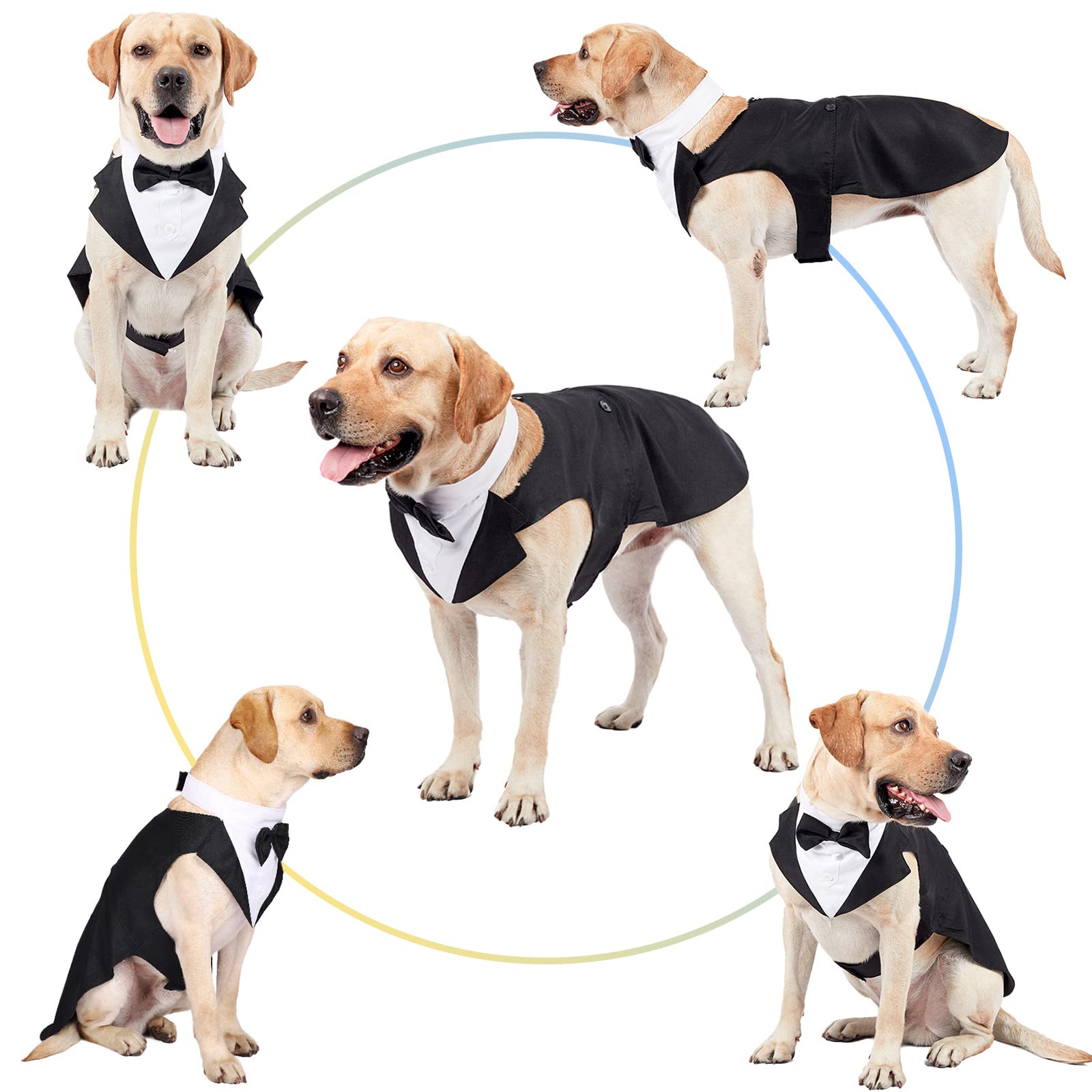 Segarty Dog Tuxedo And Bandanas Suit Formal Wedding Costume, Adjustable Pet Collar With Black Bow Tie, Detachable Dogs Shirt Bandanas Set For Extra Large Dog Prince Outfit Birthday Cosplay Attire