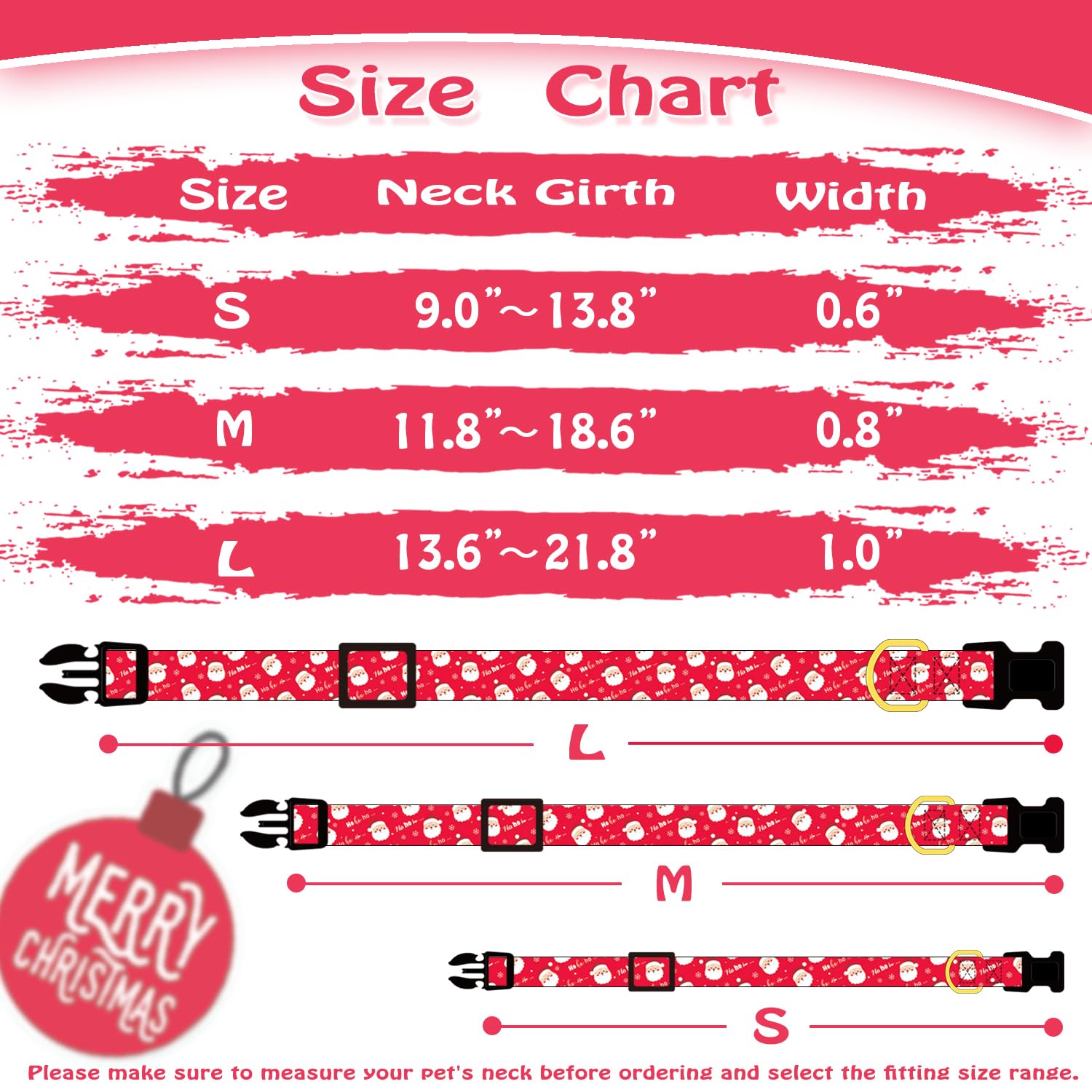 Prehai Red Christmas Dog Collar For Small Medium Large Dogs Special Design Cute Red Santa Claus Dog Collar For Girl Boy Dogs Sof