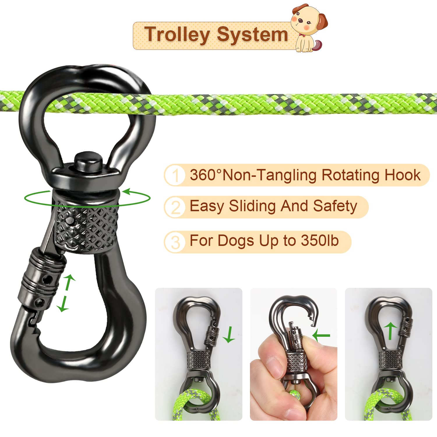 Xiaz Dog Tie Out Cable For Camping, 75Ft Portable Overhead Trolley System For Dogs Up To 300Lbs,Dog Lead For Yard, Camping, Parks, Outdoor Events,5 Min Set-Up, Green