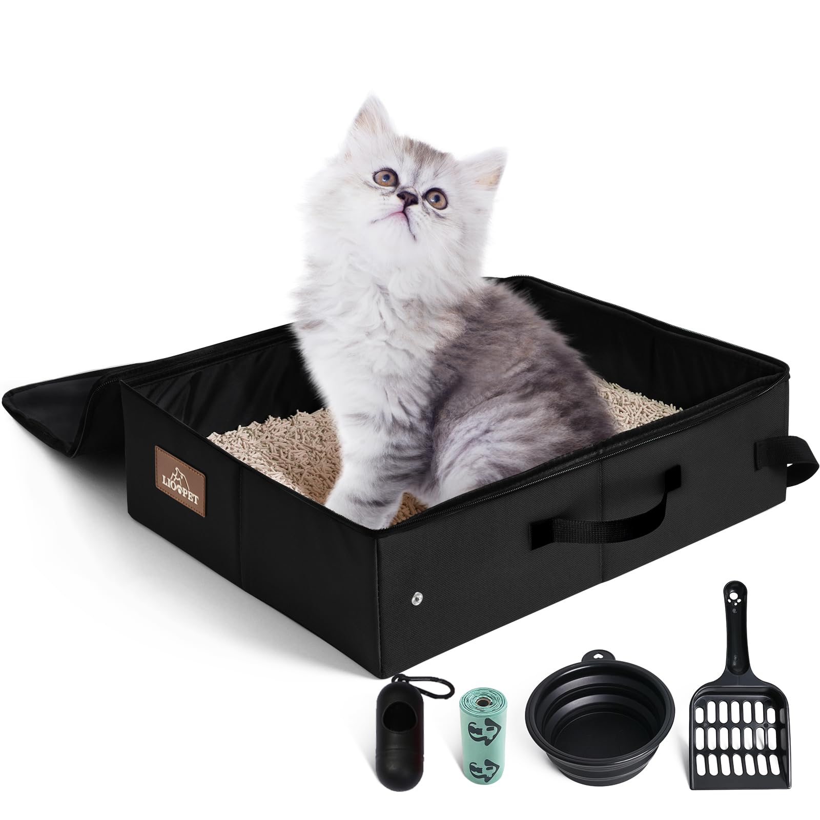 Portable Cat Litter Box, Leak Proof, Foldable,18X14X5.5In Black,Perfect For Hotel Stays And Road Trips