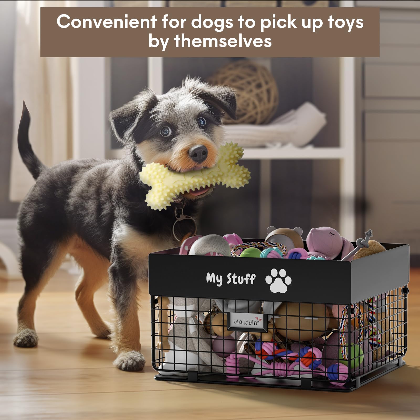 qeerable Dog Toy Basket - Metal Large Dog Toy Box for Small Dog - Dog Toy Storage Bin for Pet - Personalized Large Dog Toy Baske
