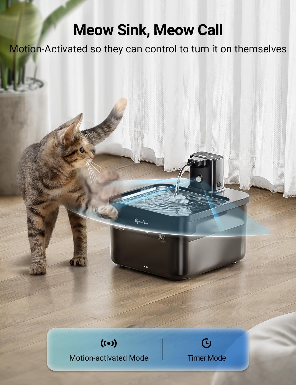 DownyPaws Cat Water Fountain Stainless Steel Cordless, 84oz/2.5L Fursink Wireless Pet Water Fountains for Cats Indoor, Battery O