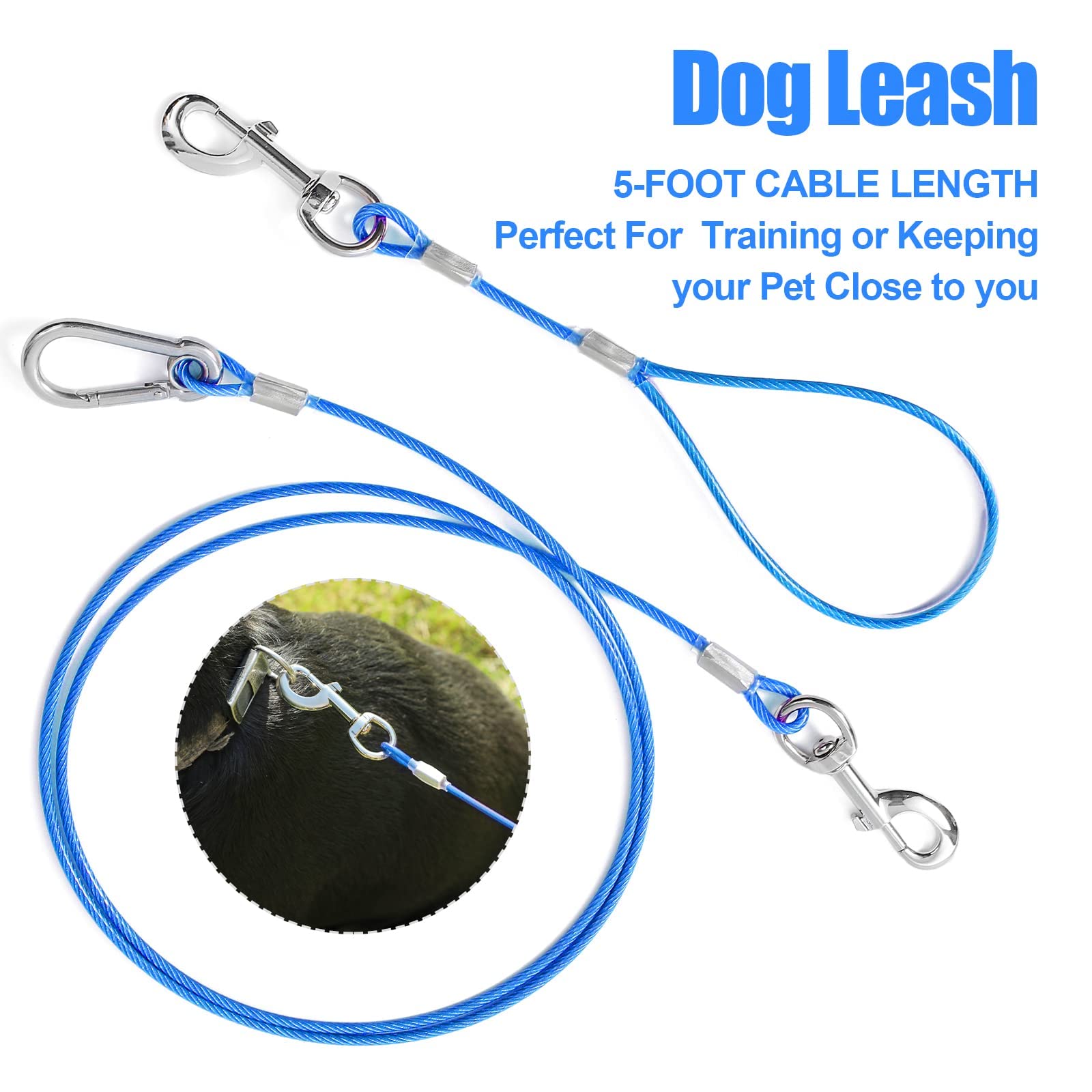 Mi Metty Chew Proof Dog Leash,5Ft Tie Out Cable With Detachable Short Handle,Cable Braided Cord Steel Training Dog Leash For Tee