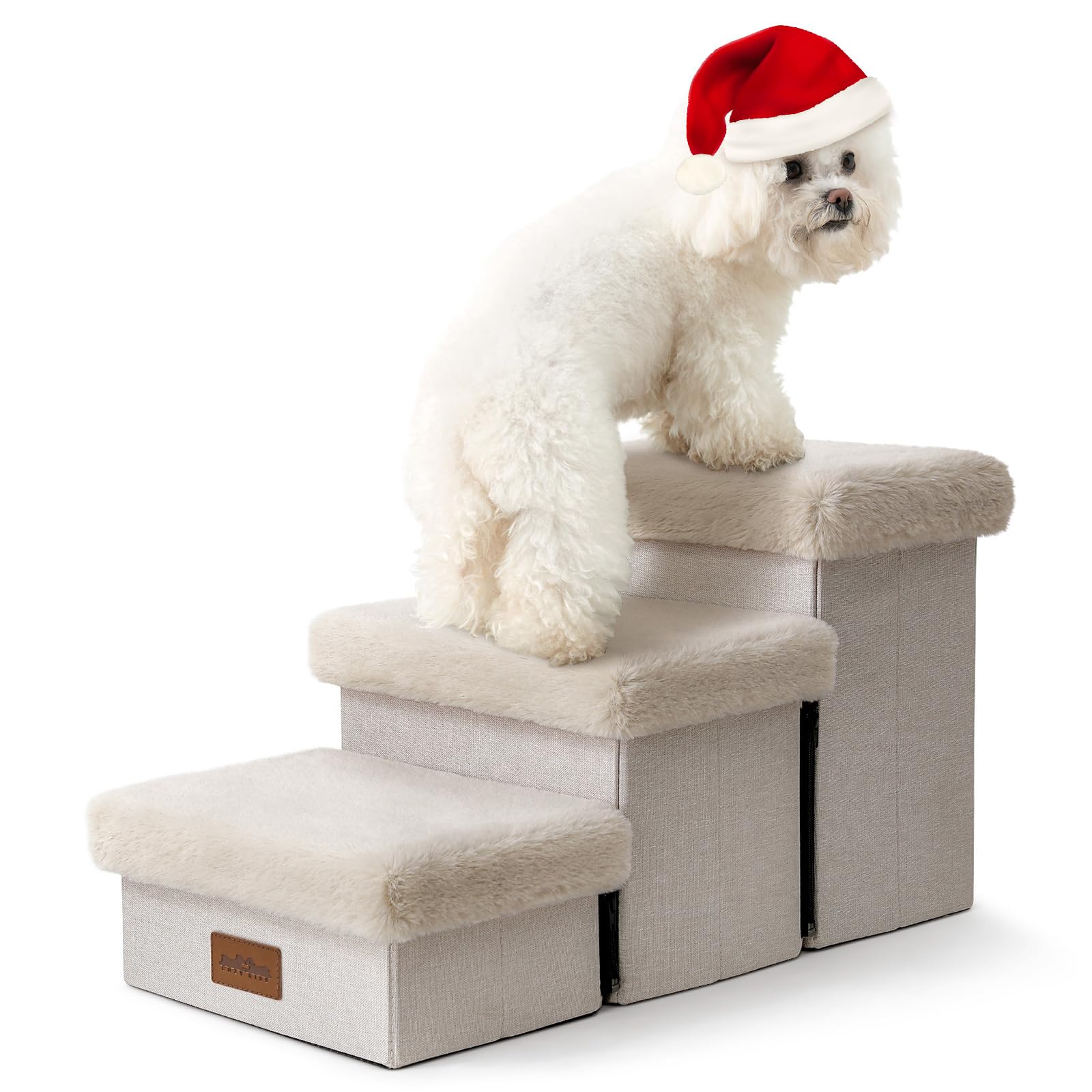 Cozy Kiss Dog Stair For Small Dogs With Storage, Foldable Pet Step With Soft Cover, Older Cat Ramp For Chair Couch Sofa, Lightwe