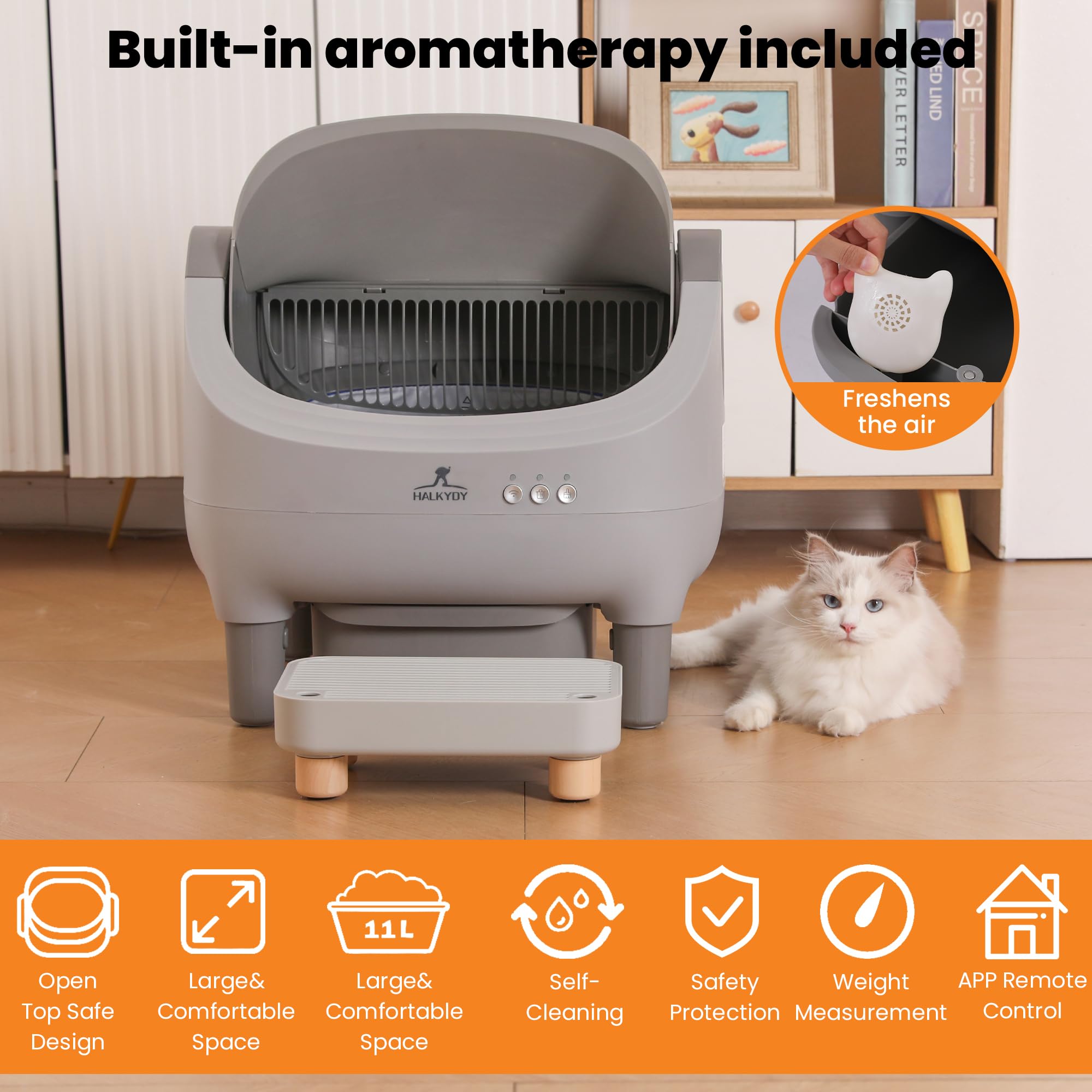 HALKYDY Automatic Litter Box - Self-Cleaning, Large Capacity, White, CATBOX-Mini-F, Odor Control & Smart App Monitoring