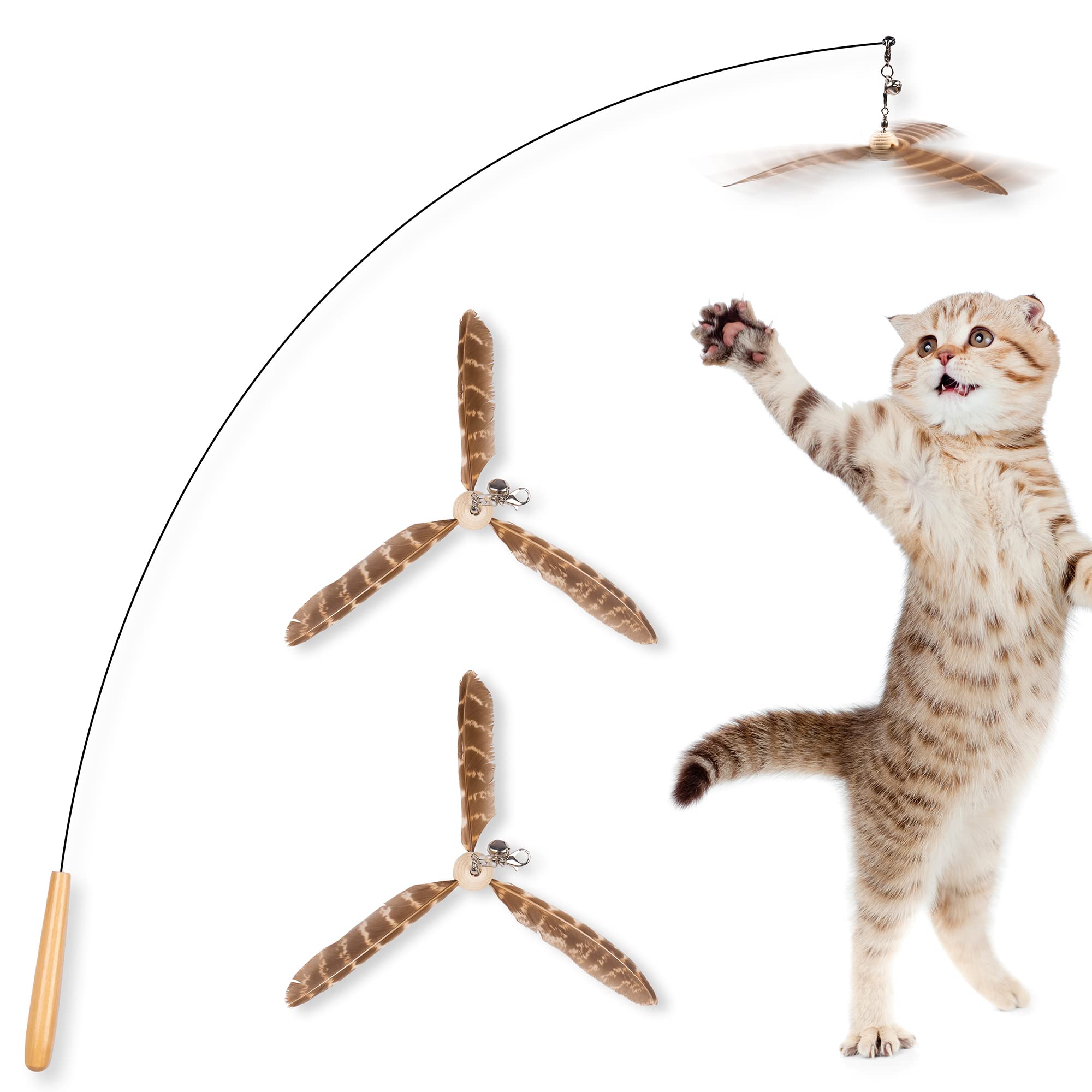Jxfukal Cat Wand Toys, Interactive Cat Toys With 3 Feather Refills, 29 ' ' Flexible Steel Wire, Sturdy Wood Handle & Bell For Ki