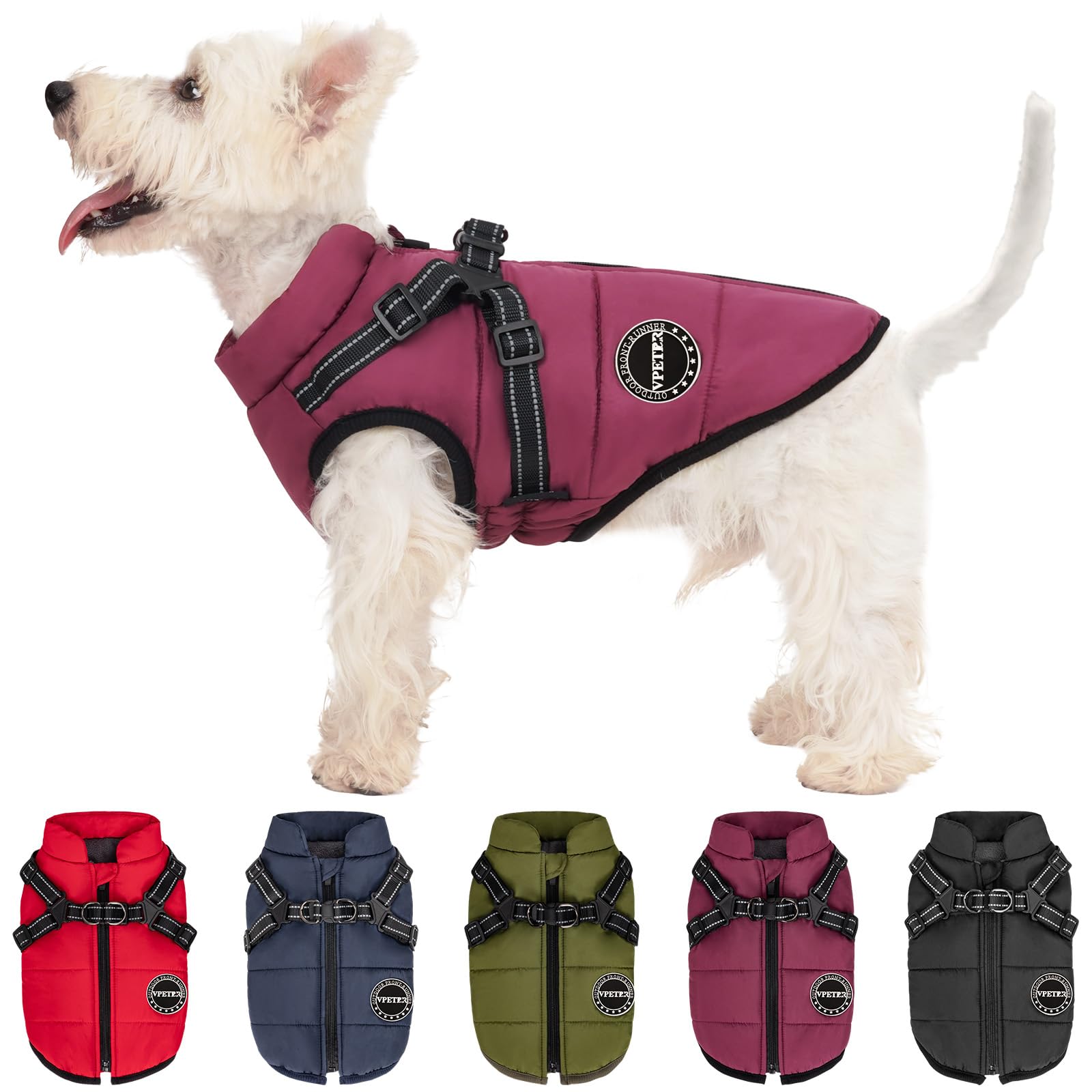 V.Pet.B.R Dog Winter Coat, Warm Fleece Jacket With Built-In Harness, Waterproof, Windproof, Reflective, Snow Pet Coat With Zippe