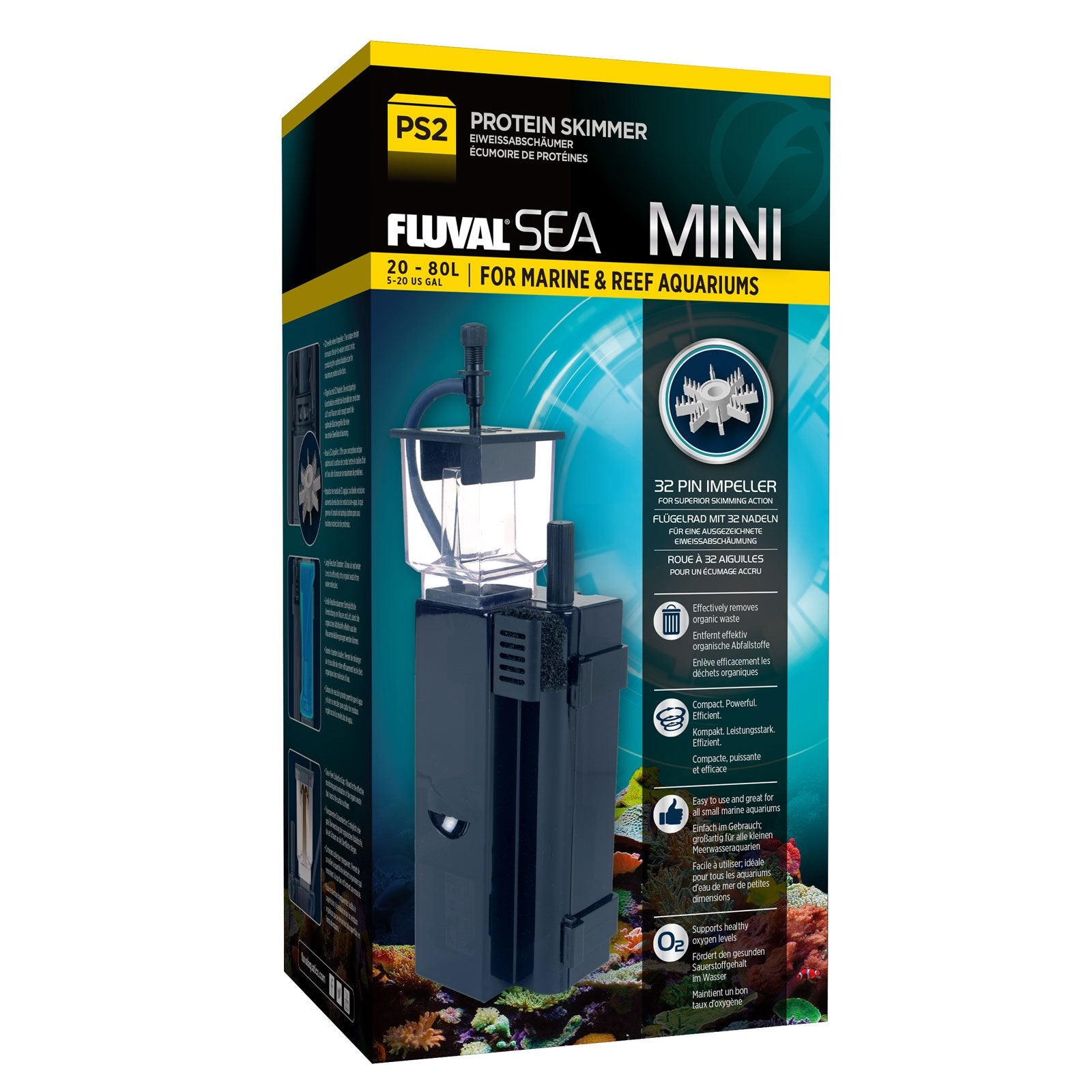 Fluval Sea Mini Protein Skimmer, 5-20 Gallon, Black, 14324 (6-Piece Set)