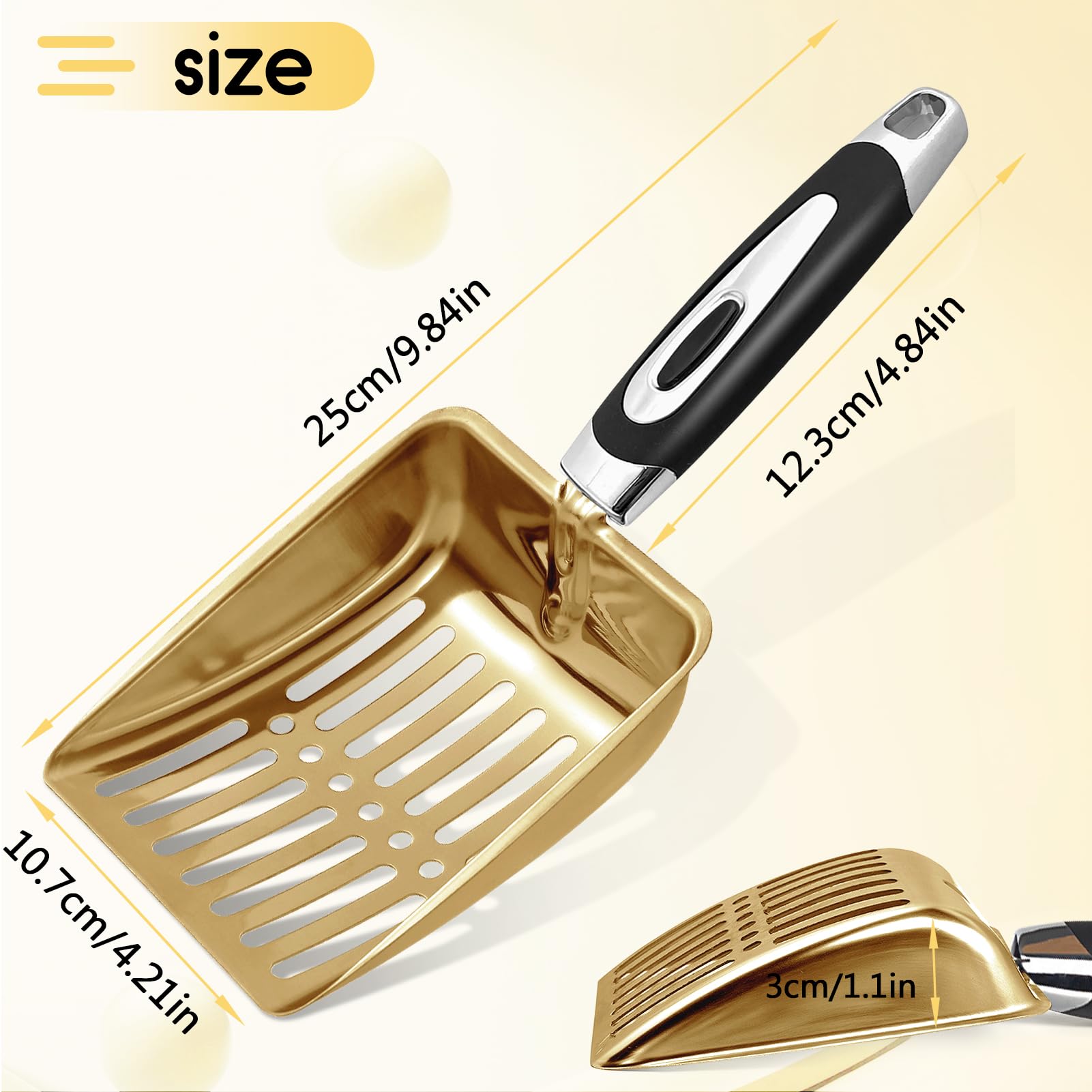 Newgf Stainless Steel Cat Litter Scoop,Metal Cat Litter Scoop,Kitty Metal Scooper,Sturdy Mesh Scooper,Suitabla Cat Scooper For C