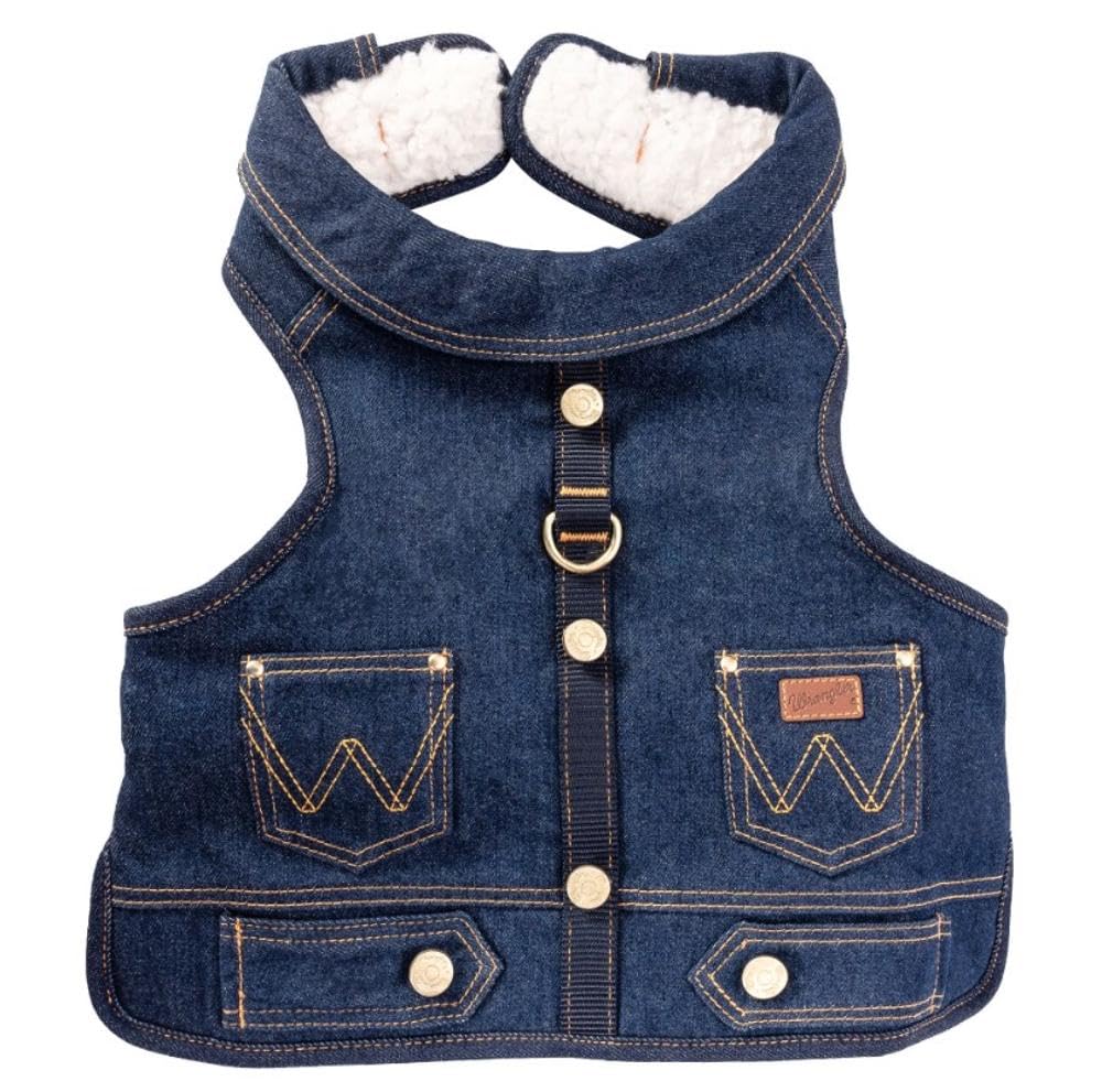 Wrangler Dark Wash Dog Vest Harness With Sherpa-Xl